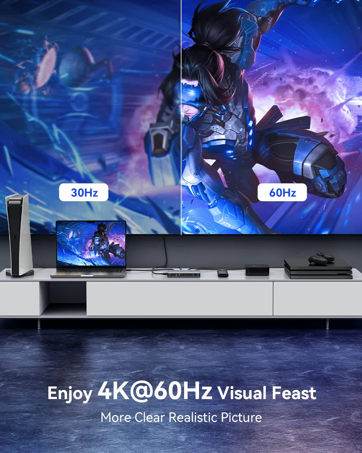 Przełącznik HDMI 5 w 1 Out 4K przy 60Hz, GANA rozdzielacz HDMI z pilotem, aluminiowy koncentrator HDMI 2.0 do 3D, HDCP2.2, HDR, kompatybilny z Xbox, PS5/4/3, Fire Stick, Roku, odtwarzaczem Blu-Ray