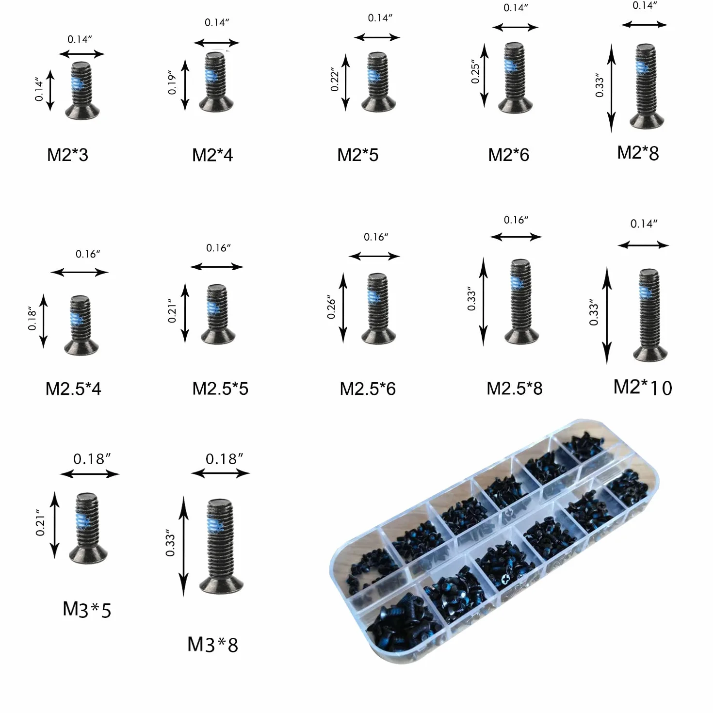 360 sztuk Blue Nylok Screws Kit 12 rozmiarów Zamiennik Laptopa M2 M2.5 M3 dla Lenovo Toshiba Gateway Samsung HP IBM Dell Sony Acer Asus SSD Hard Disk SATA M.2 SSD, by