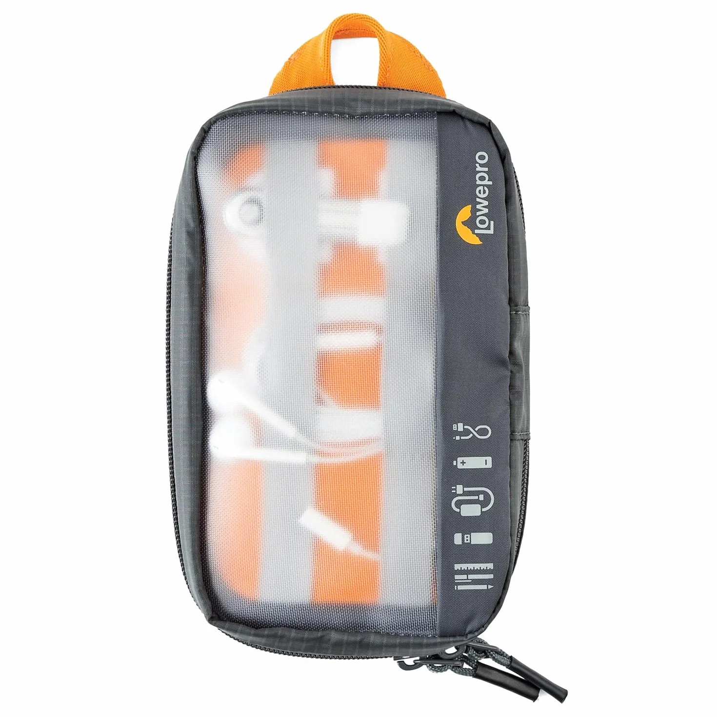 Lowepro GearUp Pouch Mini, etui podróżne na kable telefoniczne, kable, adaptery, baterie, ładowarki i pamięci USB, etui na akcesoria do smartfona, wykonane z tkaniny z recyklingu, szare