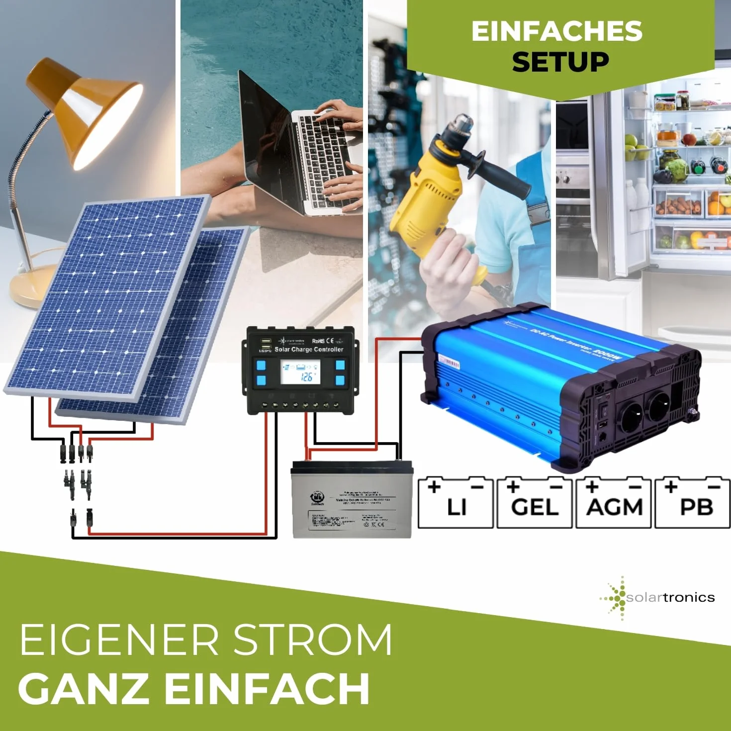 SOLARTRONICS Przetwornica napięcia FS2000DR 12 V 2000 W - falownik 12 V na 230 V - czysty sinus - kompatybilny z LiFePO4/litową, ołowiową, żelową lub AGM - USB - pilot zdalnego sterowania opcjonalnie