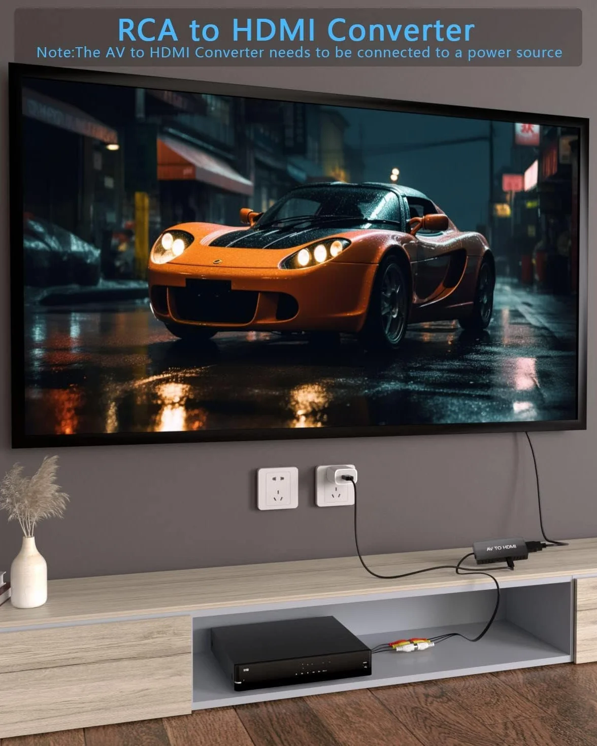Konwerter RCA na HDMI, adapter AV na HDMI, 720P/1080P RCA Composite CVBS Adapter obsługuje PAL/NTSC do komputera, laptopa, telewizora, WII, Xbox, PS2, PS3, STB, VHS, VCR, odtwarzaczy DVD