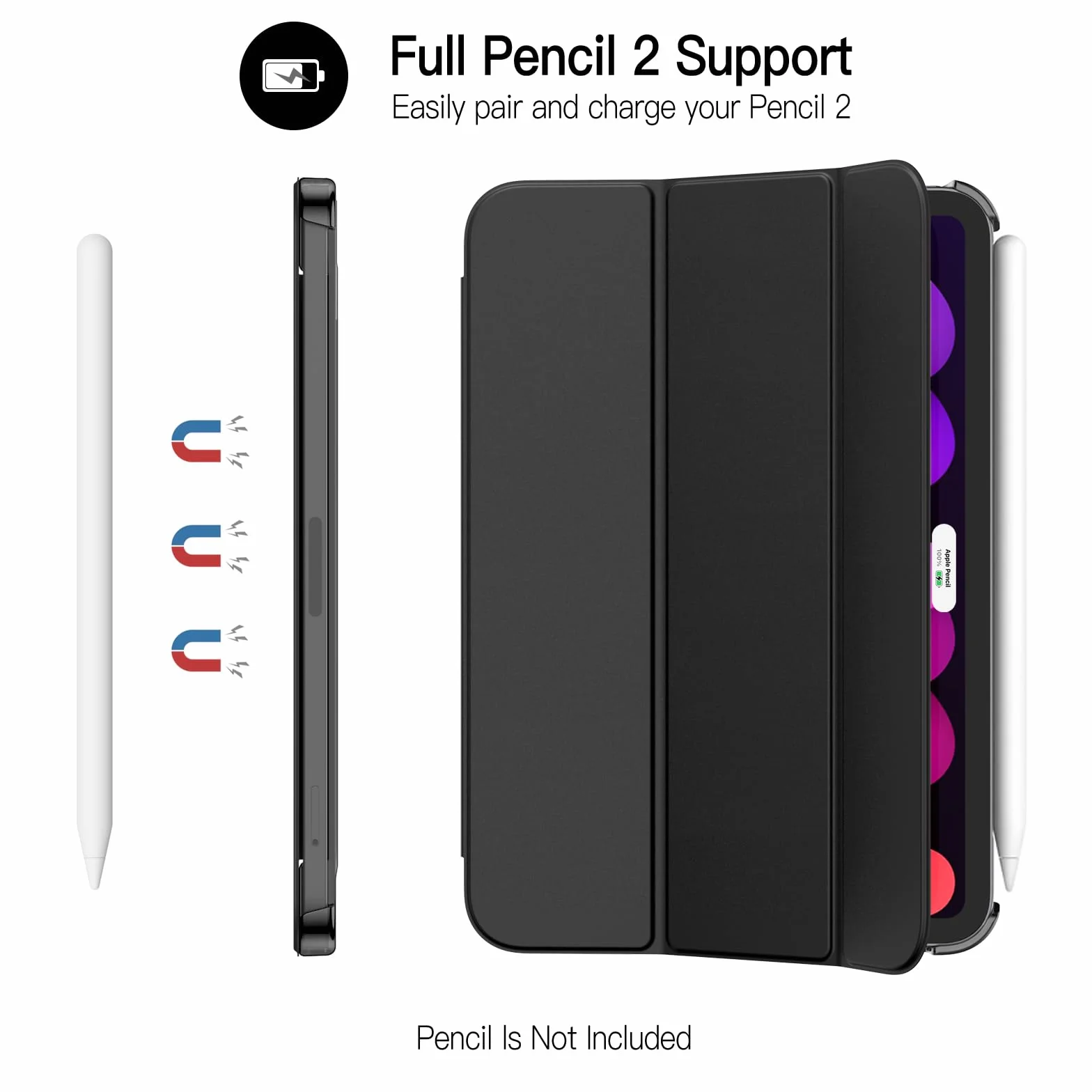 JETech Etui dla iPad mini (A17 Pro, Model 2024, 7. Generacji) / mini 6 (Model 2021, 6. Generacji), Smukła Stojak Twardy tył Pokrowiec z Funkcją Case Automatycznego Budzenia/Snu (Czarny)