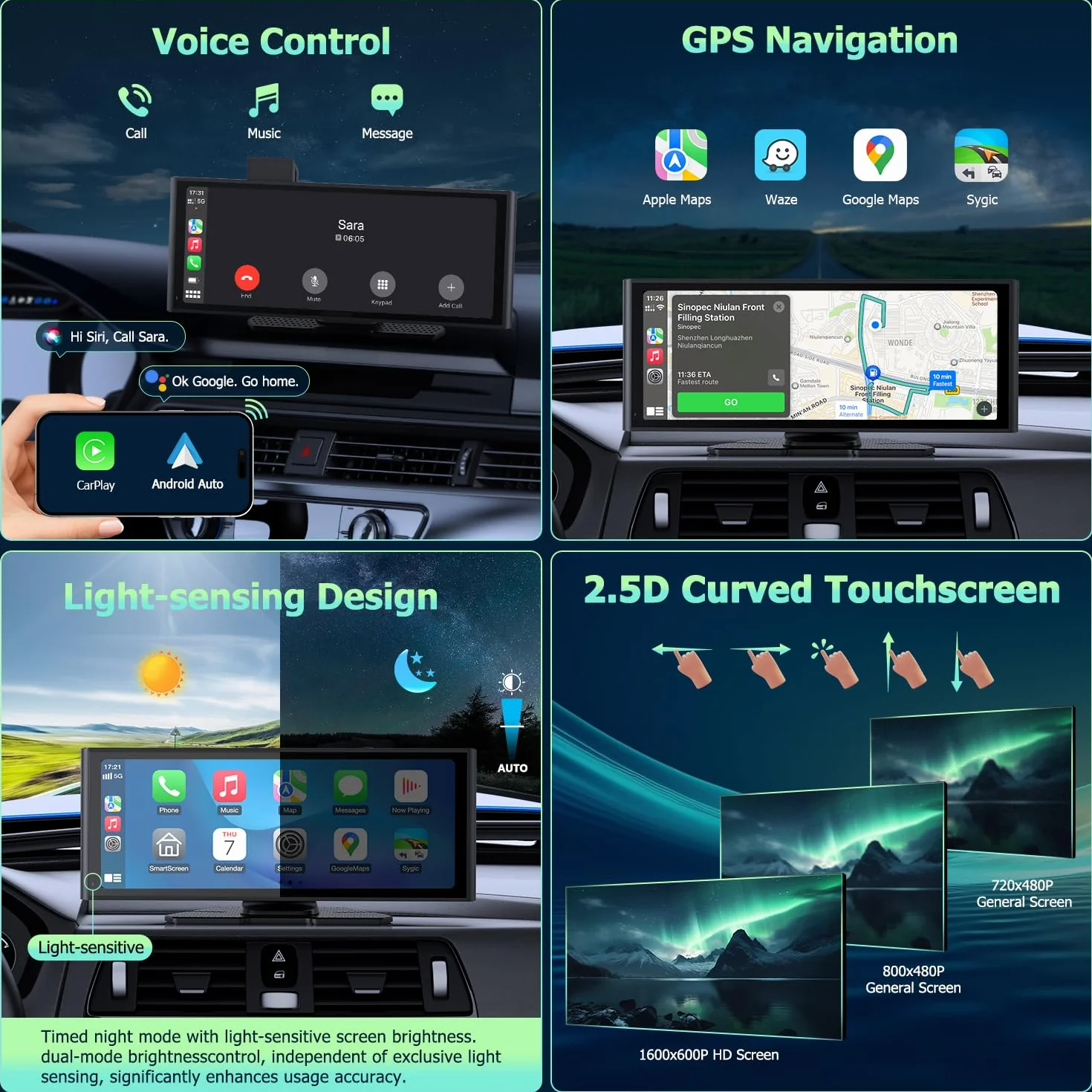 10,26" wyświetlacz CarPlay z kamerą rozdzielczą 4K, Android Auto, kamera cofania 1080p, pamięć 64 GB, Bluetooth