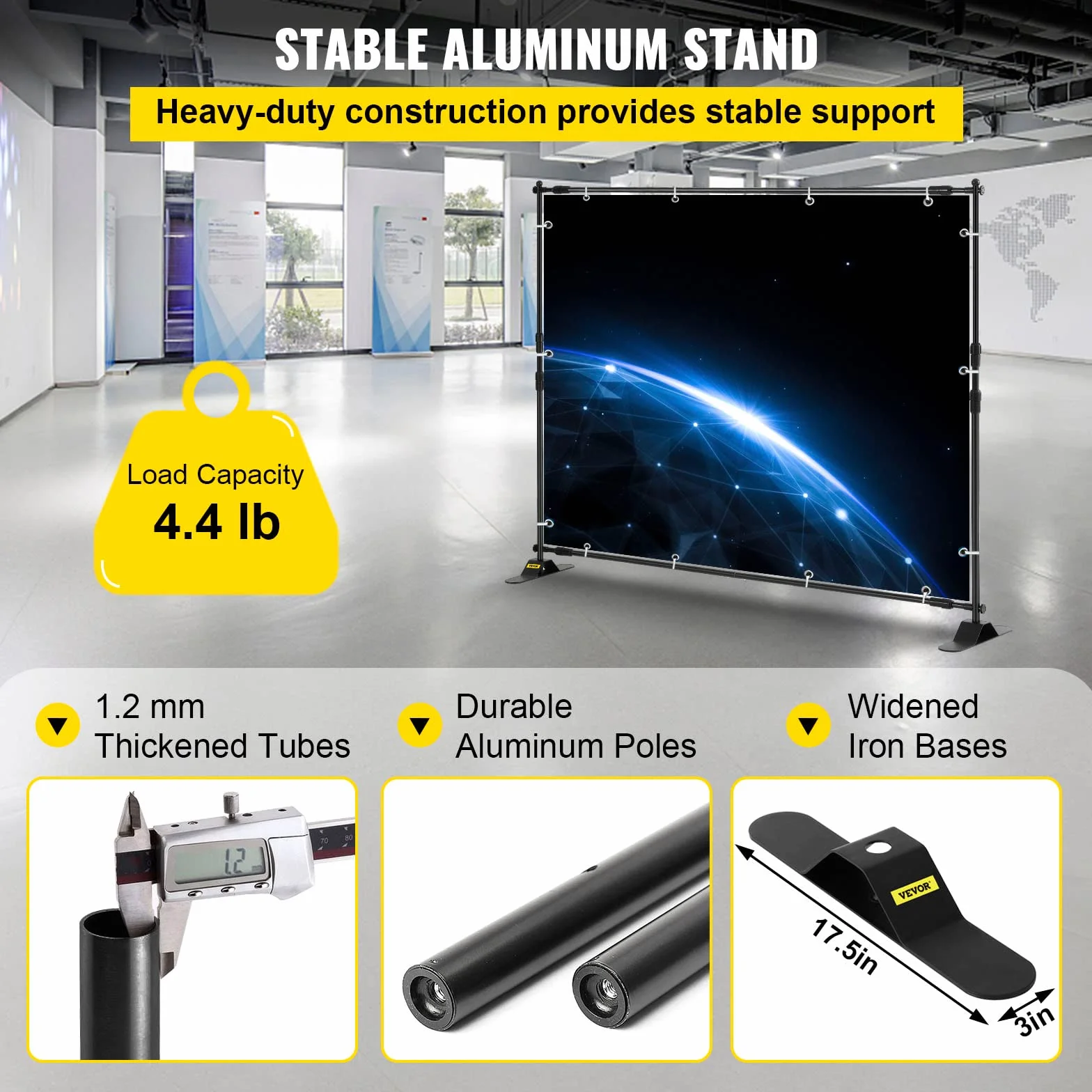 VEVOR Uchwyt teleskopowy na dno rurki, maksymalnie 240 x 240 cm, DM-ABS, system tła, czarny, aluminiowy uchwyt, nadaje się na imprezy świąteczne, wieczorne wyjścia
