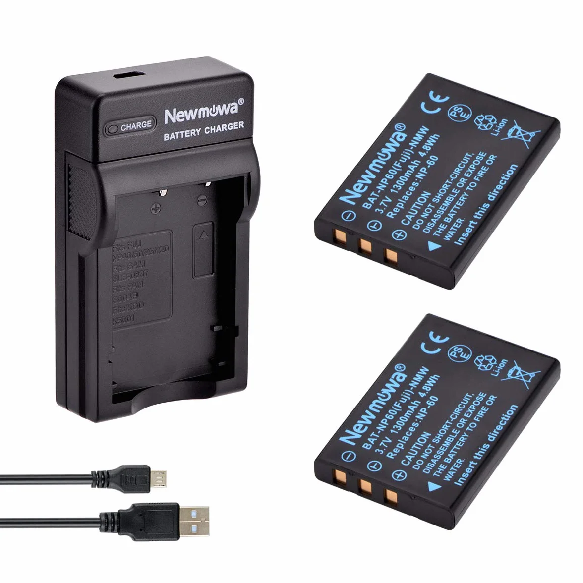 Newmowa Bateria NP-60 (2) i przenośna ładowarka USB zestaw do Fujifilm F50I F401 F402 F501 Zoom F410 F601