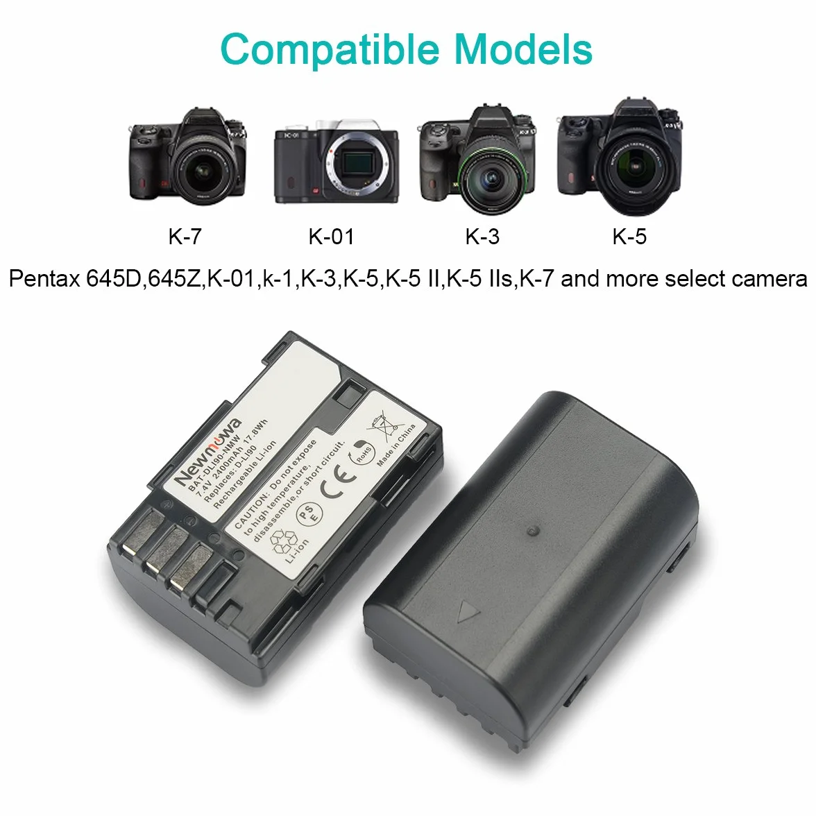 D-Li90 Newmowa zapasowa bateria (2-pak) i podwójna ładowarka USB do Pentax D-LI90 i Pentax 645D, 645Z, K-01, K-1, K-3, K-5, K-5 II, K-5 IIs, K-7