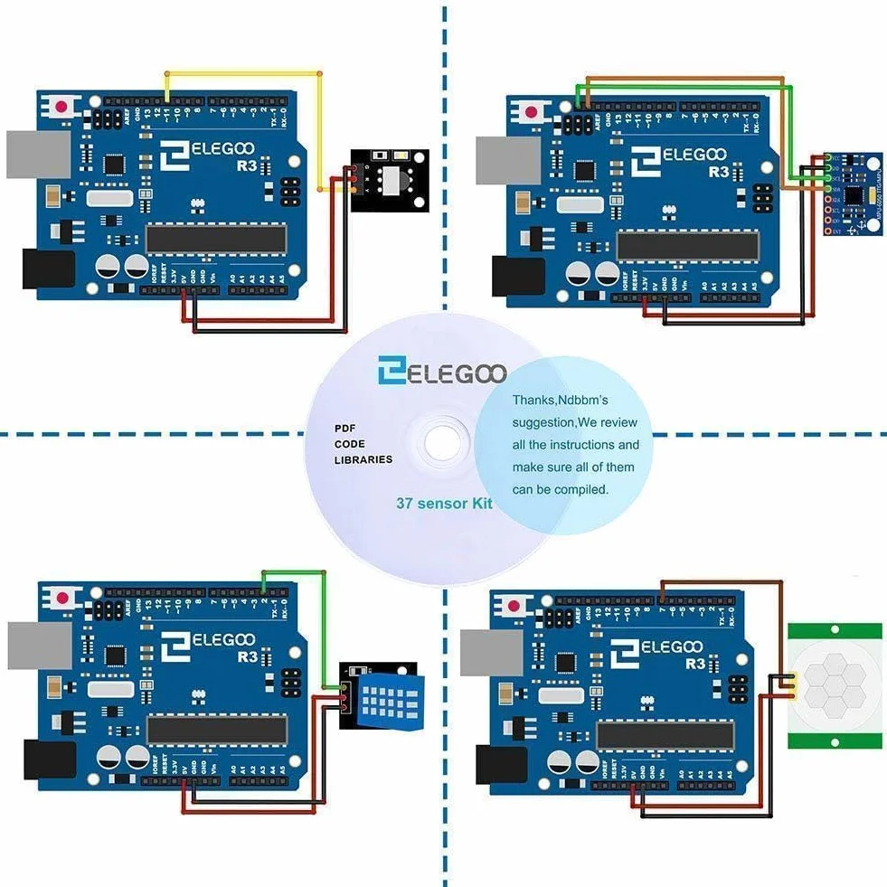 ELEGOO Enhanced 37-in-1 Sensor Kit kompatybilny z Arduino IDE dla projektów elektronicznych, płytka mikrokontrolera nie wchodzi w skład zestawu