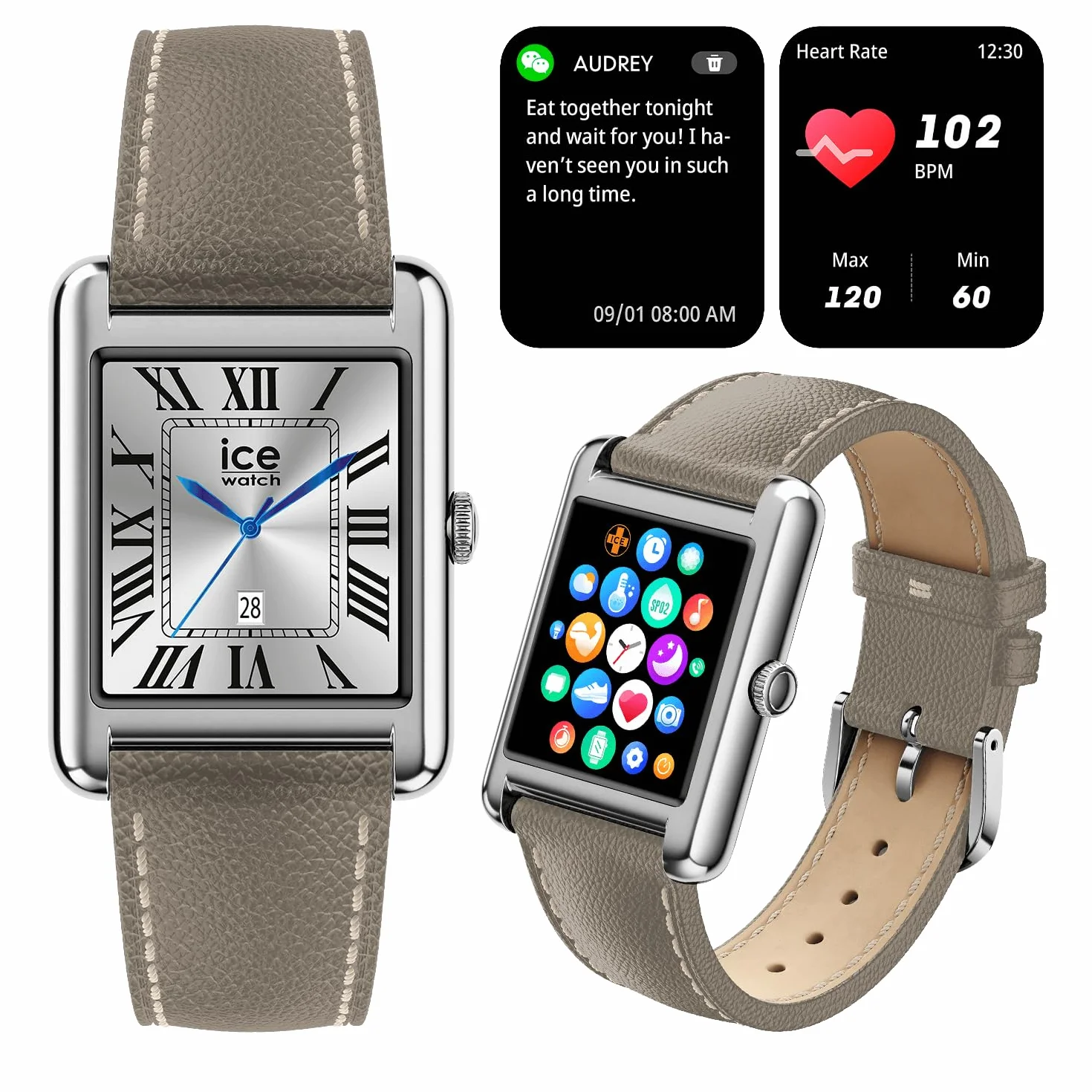 Ice-Watch - ICE smart TKS 2.0 Silver Grey grain - Srebrny smartwatch dla kobiet z skórzanym paskiem - 025621 (1,41 cala / 32 mm) - Smartwatch, monitorowanie aktywności fizycznej i zdrowia