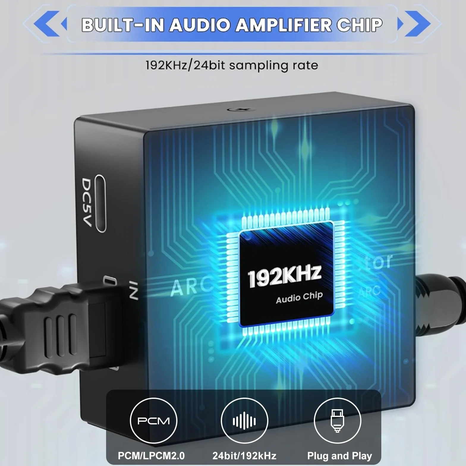 Ściągacz audio ARC 192 kHz, optyczny adapter HDMI ARC z kablami optycznymi i 3,5 mm, konwerter DAC odpowiedni do kanałów stereo i wzmacniaczy