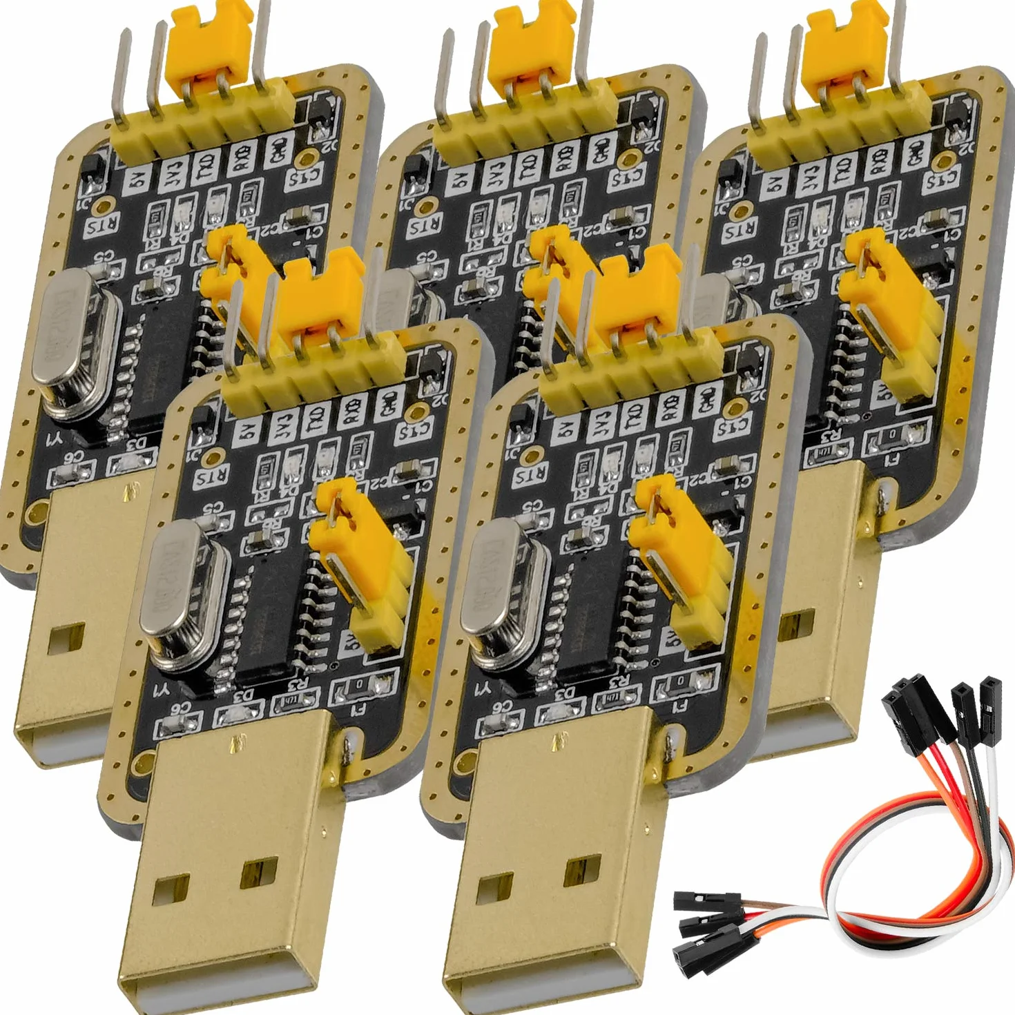 AZDelivery 5 x UART-TTL USB Adapter z konwerterem CH340G dla 3.3V i 5V z kablem jumper kompatybilny z Arduino i E-book w zestawie!
