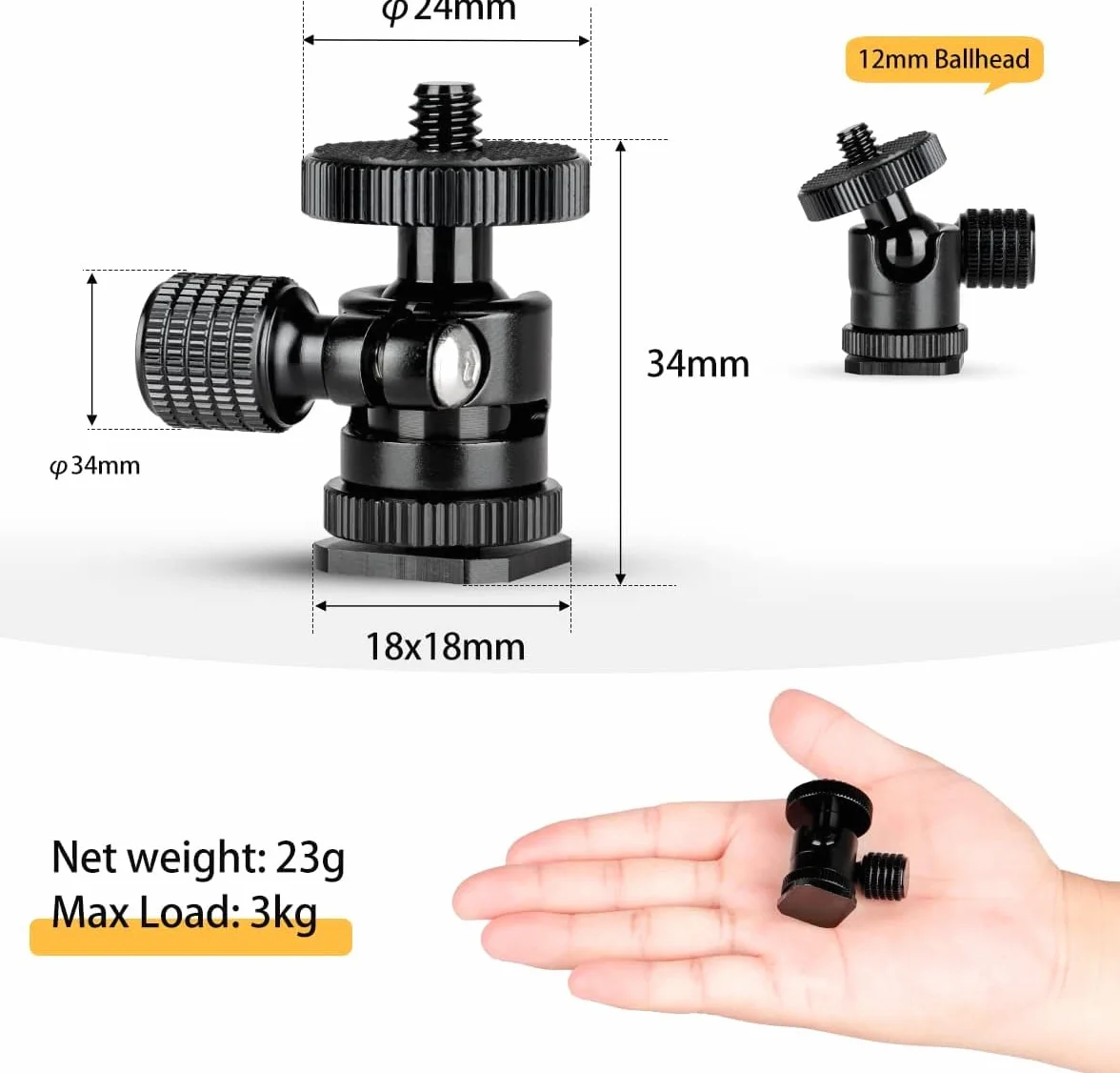 koolehaoda 1/4 Mini BallHead & Hot Shoe Adapter do montażu na statywie kamery wideo Light Statyw (1/4 Ball Head)
