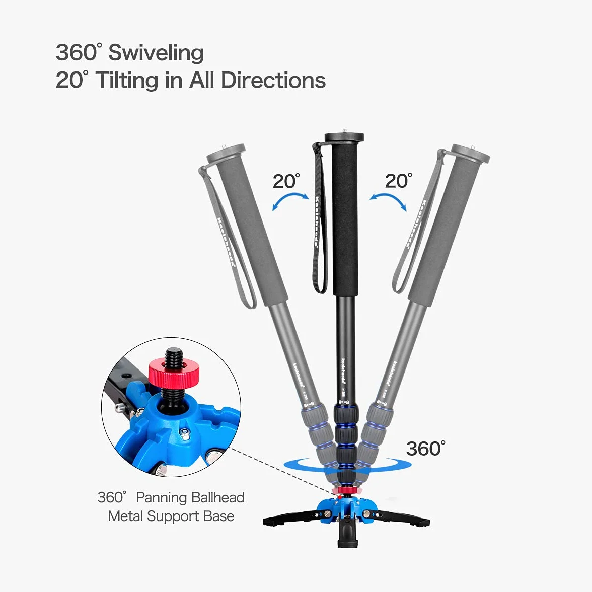 Koolehaoda K-288 Monopod ze zdejmowaną podstawą statywu, stop aluminium 5-sekcyjny, wysokość 50 cm-168 cm, maksymalny udźwig 5 kg do fotografii podróżniczej