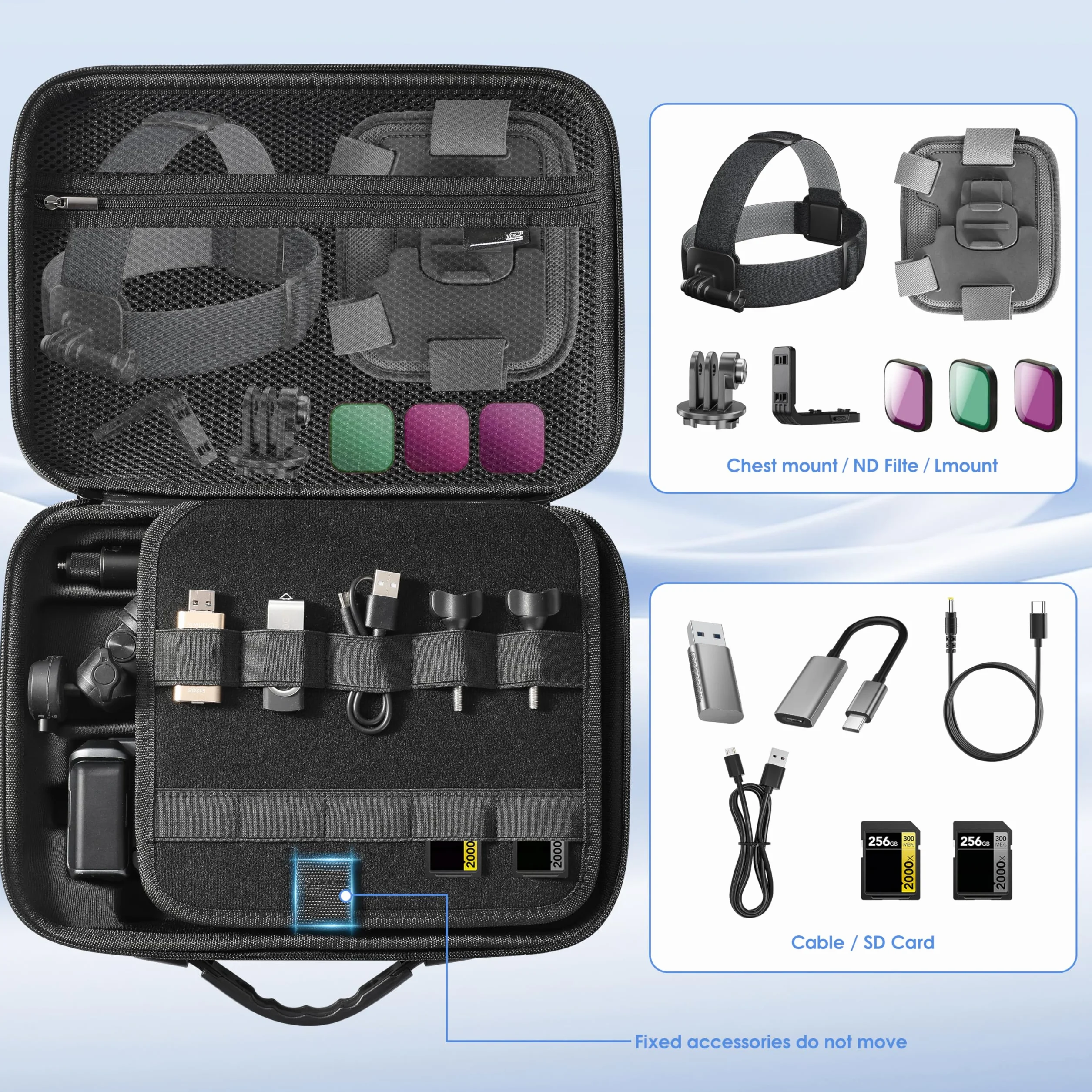 Torba transportowa na akcesoria do Insta360 ACE Pro/Ace Pro 2 Xplorer Grip Kit, torba na zdjęcia podróżne do Insta 360 Multi Mount/kijek do selfie 114 cm