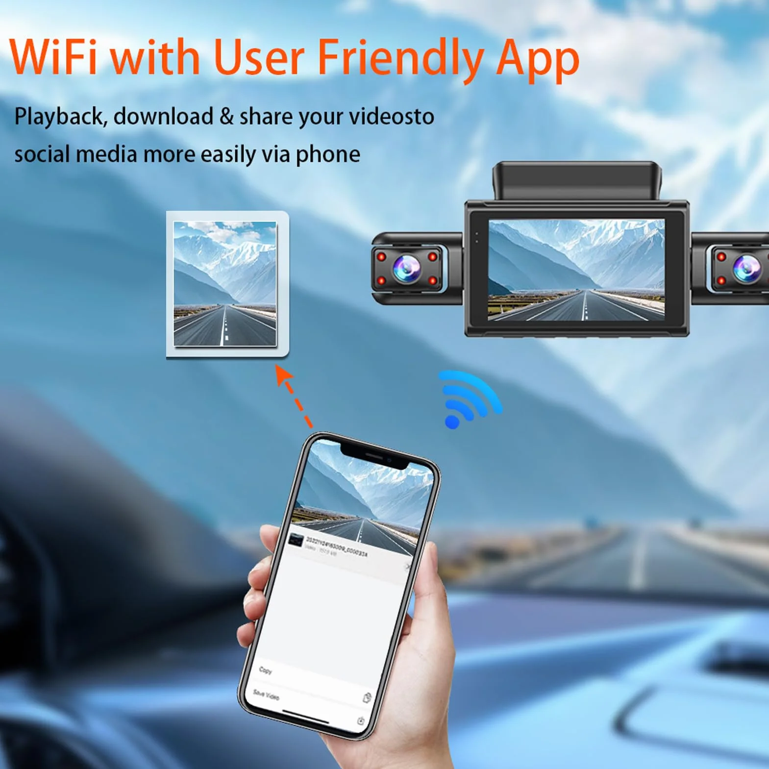 LICAEVEY 2K HD Dash Kamera Przednia Tylna Tylna Tylna część, w Lewym Prawym Kątu, 3 -calowy Ekran, Kamera Deski Rozdzielczej Wi -Fi z kartą Pamięci 64 GB dla Samochodów