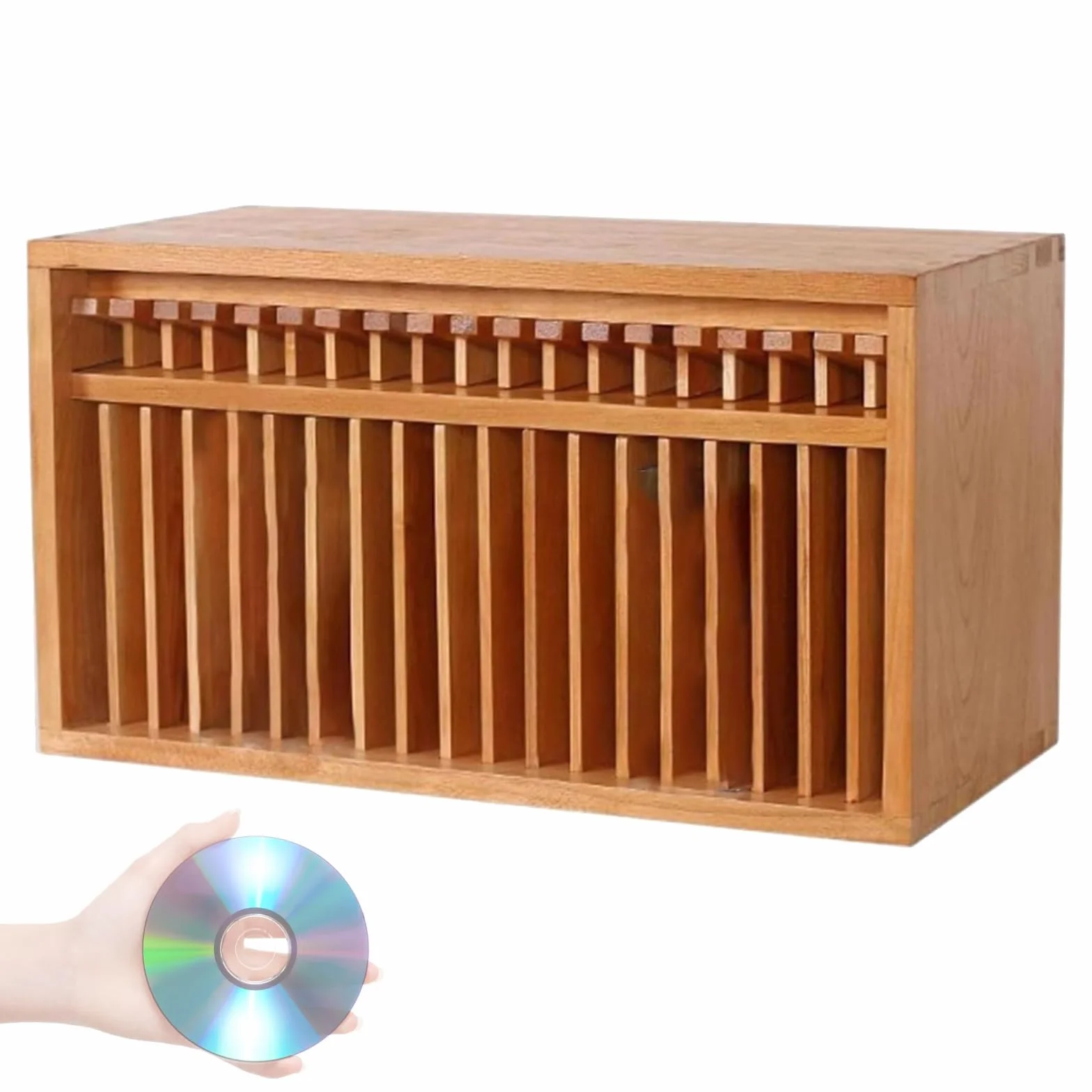 Wysuwany Stojak Na Płyty Cd, Drewniany Stojak Na Albumy Z Wygodnym Przyciskiem, Organizer Na Płyty Dvd O Pojemności 19 Cali Do Dekoracji Wnętrz W Sali Kinowej. Drewno Wiśniowe
