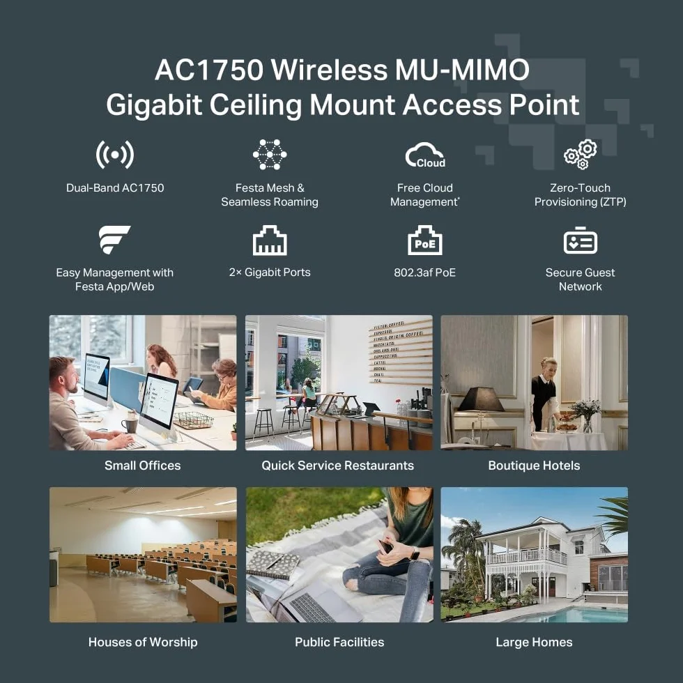 TP-Link Festa F54 | Punkt dostępowy AC1750 MU-MIMO | Montaż sufitowy | 2 porty Gigabit | Obsługa PoE