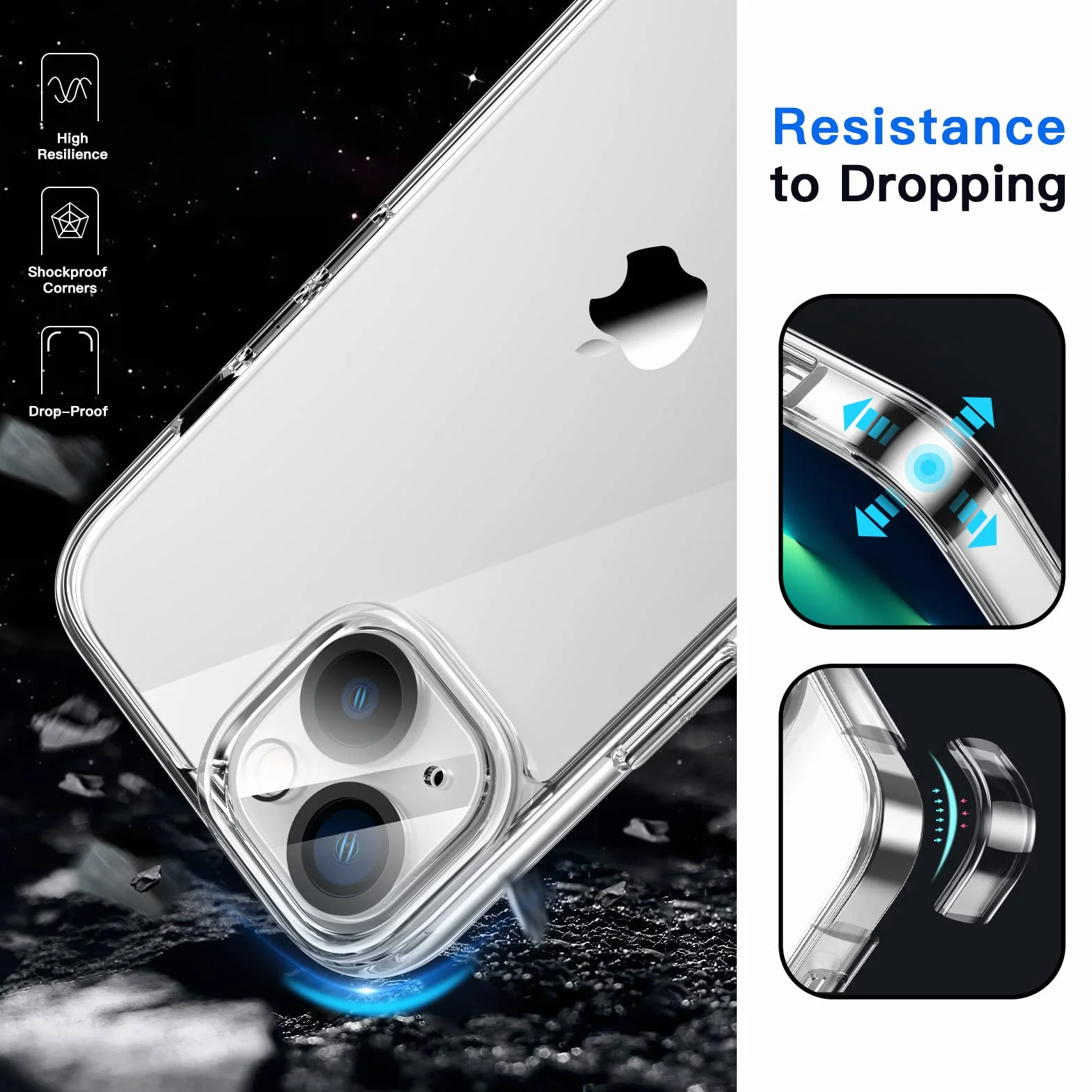JETech 5 w 1 Etui dla iPhone 13 6,1 Cala, z 2 Sztuki Ochraniacz Ekranu i 2 Sztuki Obiektyw Aparatu Ekran, Nie Żółknie, Folia ze Szkła o Pełnym Pokryciu, Odporna na Wstrząsy Case (Przezroczyste)