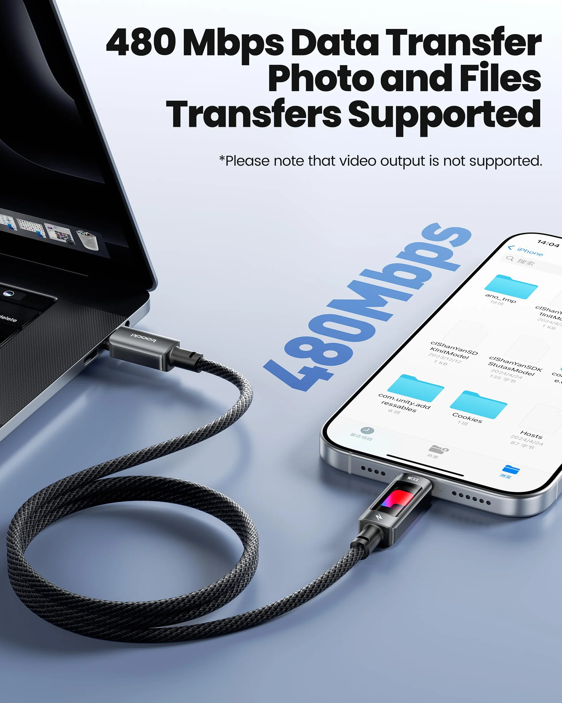 Toocki Kabel USB-C PD 100W 2M RGB 480Mbps