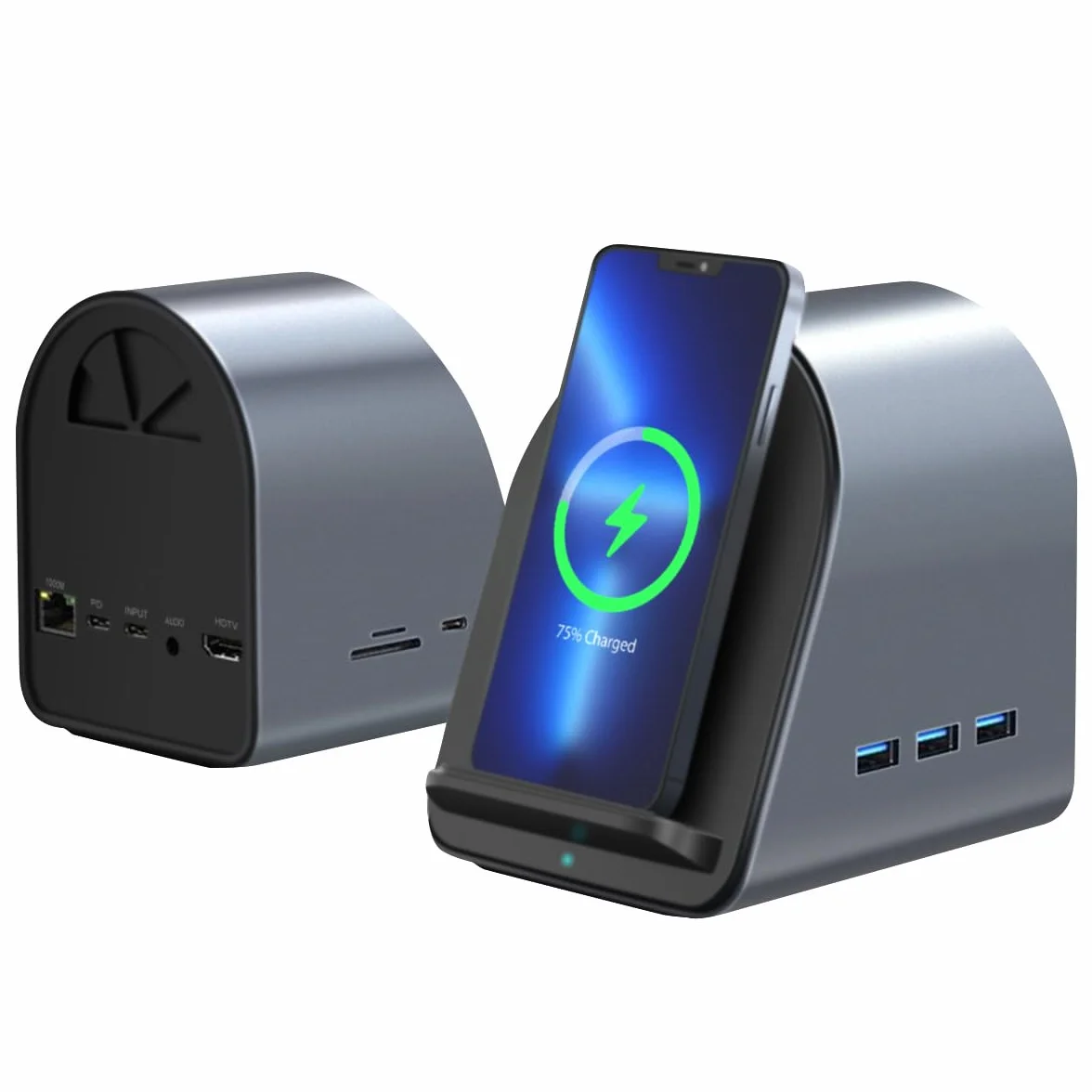 Wielofunkcyjna stacja dokująca USB-C 10 w 1, bezprzewodowe ładowanie, porty USB3.0, PD100W, szybkie ładowanie, 4K, HDMI, SD/TF, pasuje do systemu Windows, Mac, Android, iPad
