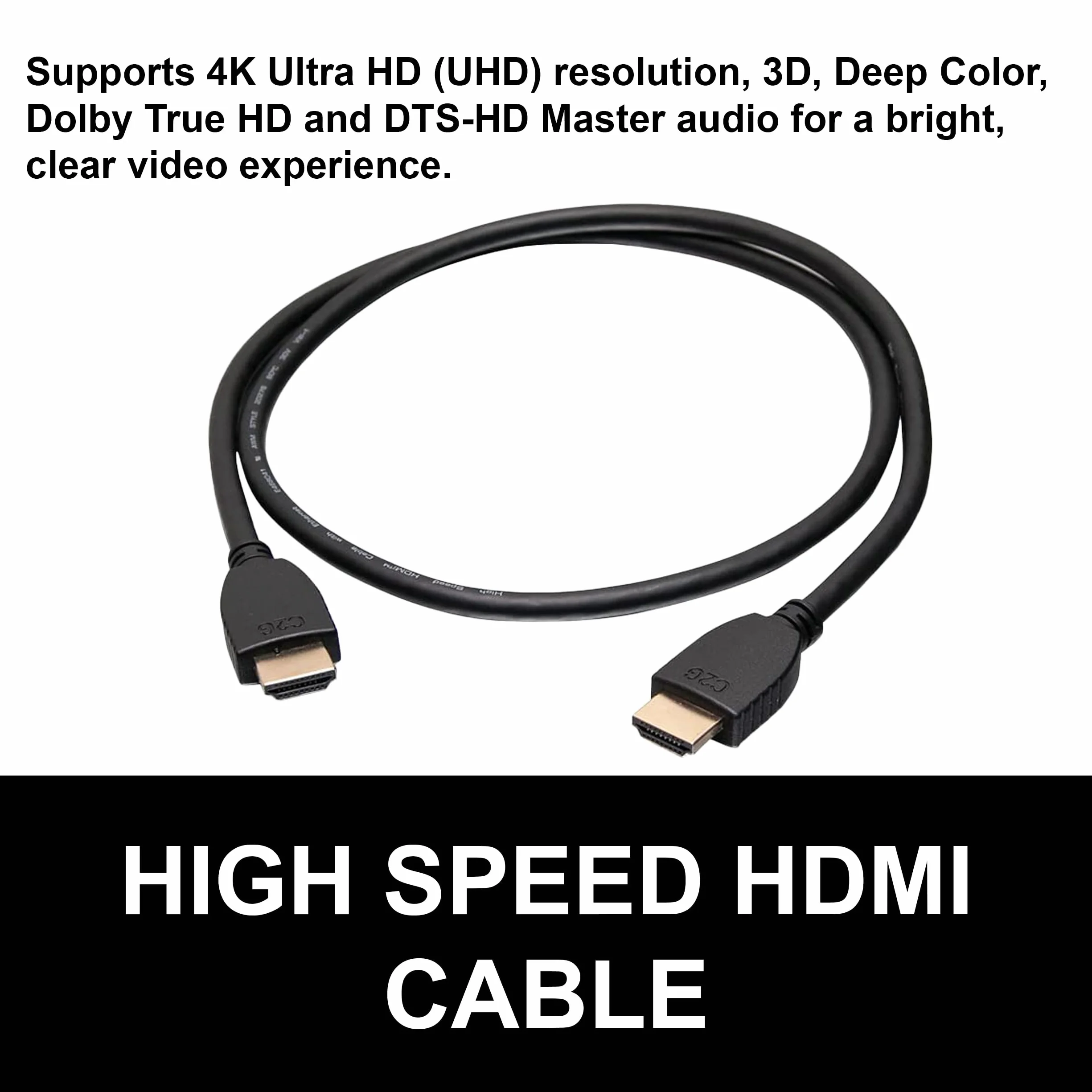 C2G Kabel HDMI, 4K, kabel HDMI o wysokiej prędkości, Ethernet, 60 Hz, 1,6 stopy (0,5 metra), czarny, przewody to Go 42500