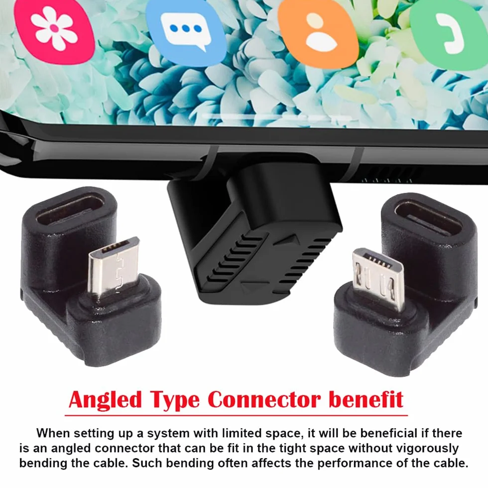 4 szt./partia USB-C USB2.0 typ C żeński na micro USB męski zasilacz do transmisji danych 90/360 stopni typ kątowy