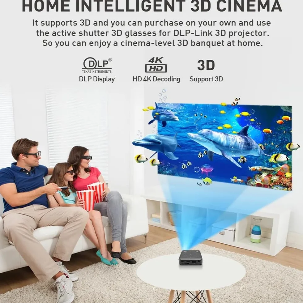 Mini projektor 2000 lumenów LED przenośny HD 1080P 4K z WiFi i Bluetooth - bezprzewodowe lustro 4000 mAh bateria wideo do inteligentnego telefonu (czarny 4 GB)