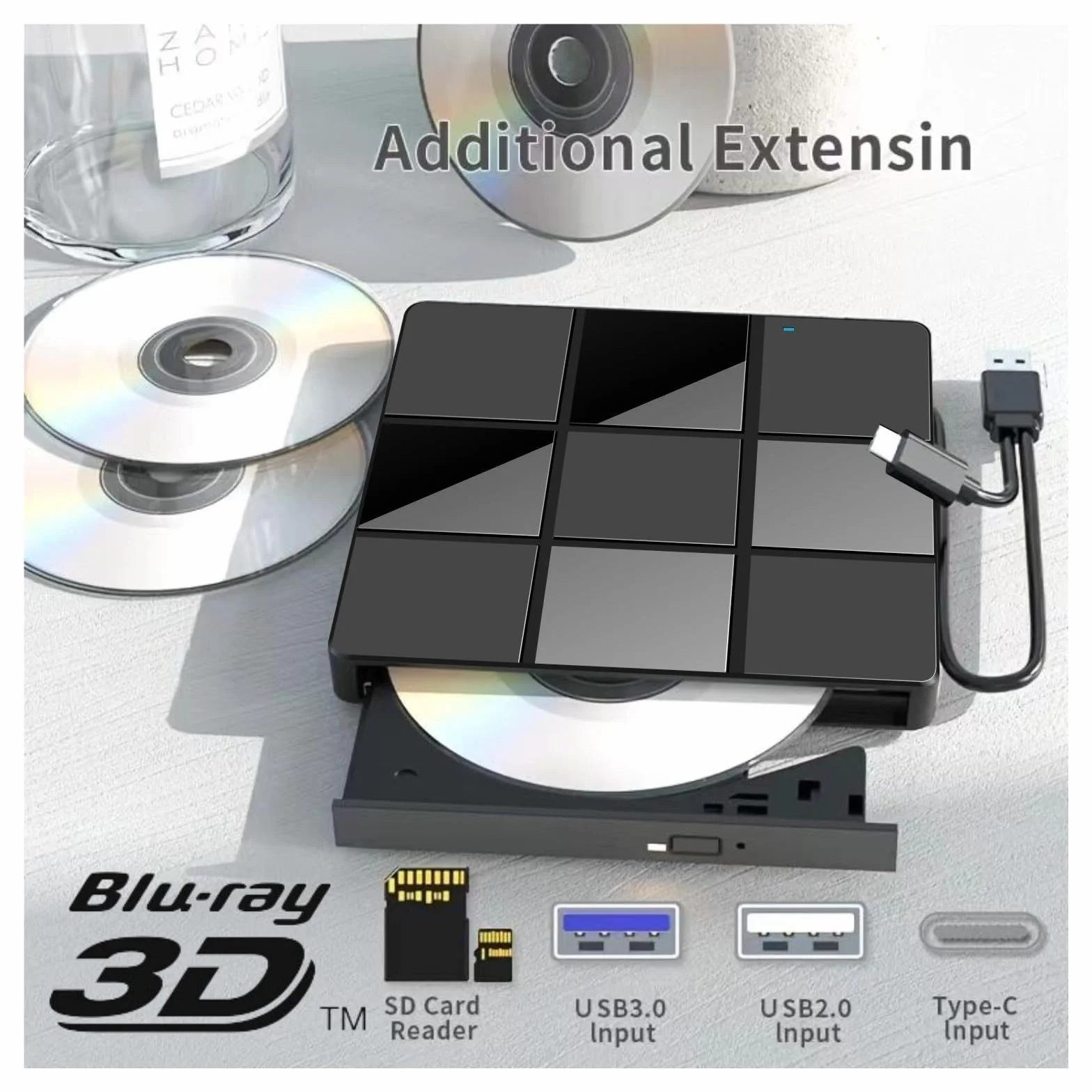 Zewnętrzna nagrywarka Blu-ray BD DVD USB3.0 typu C 7 w 1 Przenośny napęd optyczny UHD 4K(Blu-ray Player)