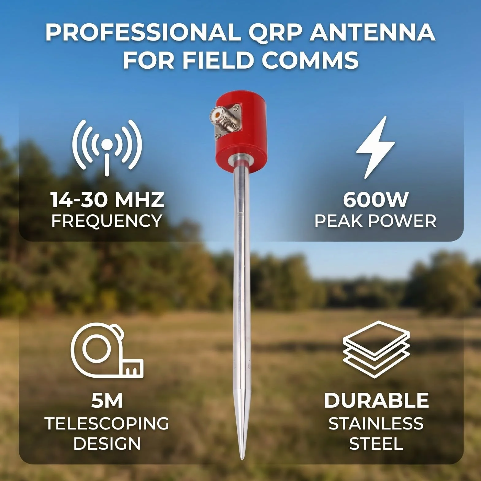 Keenso Anteny QRP HF Trwała Konstrukcja ze Stali Nierdzewnej do Radiotelefonów USDX 5M 16,4FT 300W-600W Mocny Odbiór