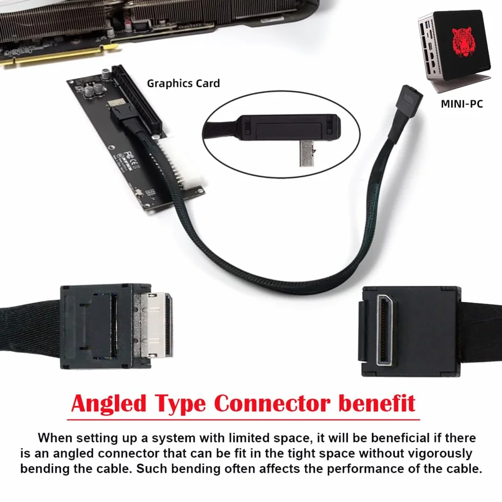 Kątowy 90 stopni OcuLink PCIe 4.0 PCI-Express SFF-8611 4i do SFF-8611 kabel do transmisji danych do eGPU SSD 80 cm