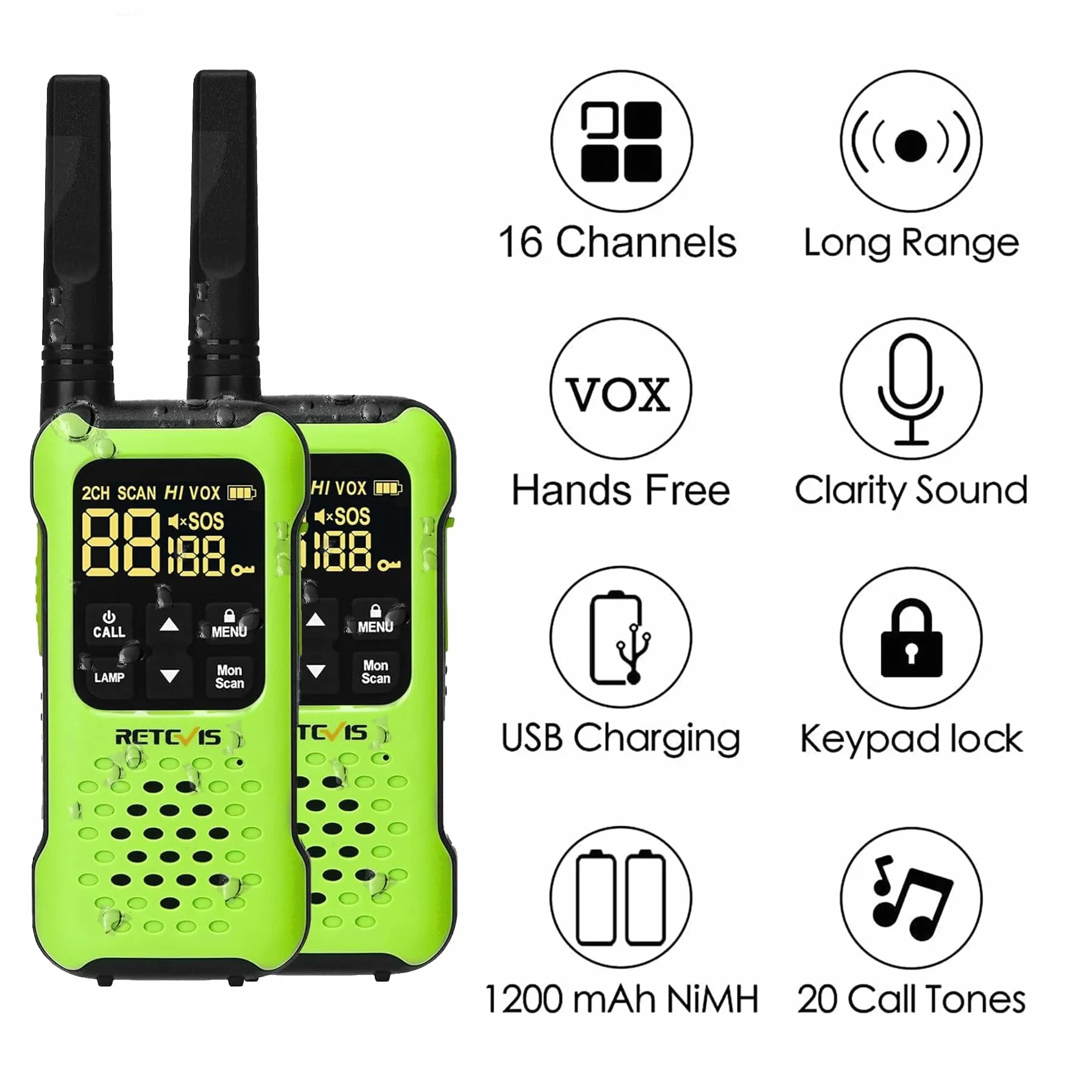 Retevis RT649P Walkie Talkie Wodoszczelny Pływak PMR 446 Bez Licencji 16 Kanałów Latarka LED CTCSS/DCS VOX Na Zewnątrz Ratować Nagły Wypadek Kajak Wędkarstwo Polowanie Surf Lato (1 para, zielona)