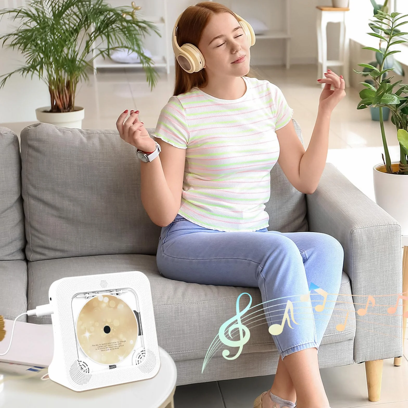 Asixxsix Przenośny Odtwarzacz CD, Stacjonarny Odtwarzacz CD 5.3 z Głośnikiem HiFi 2, Wyświetlacz LED Pilot Zdalnego Sterowania Osłona Przeciwpyłowa USB MP3 WMA R RW do Domowych
