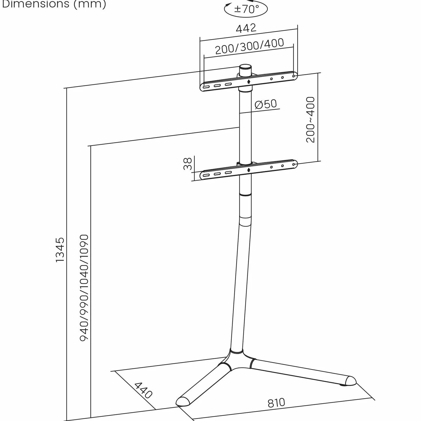 Maclean VESA 200 x 200 – 400 x 400 cm, regulacja wysokości, zarządzanie kablami, uchwyt na telewizor i monitory, stabilna podstawa do elastycznego pozycjonowania