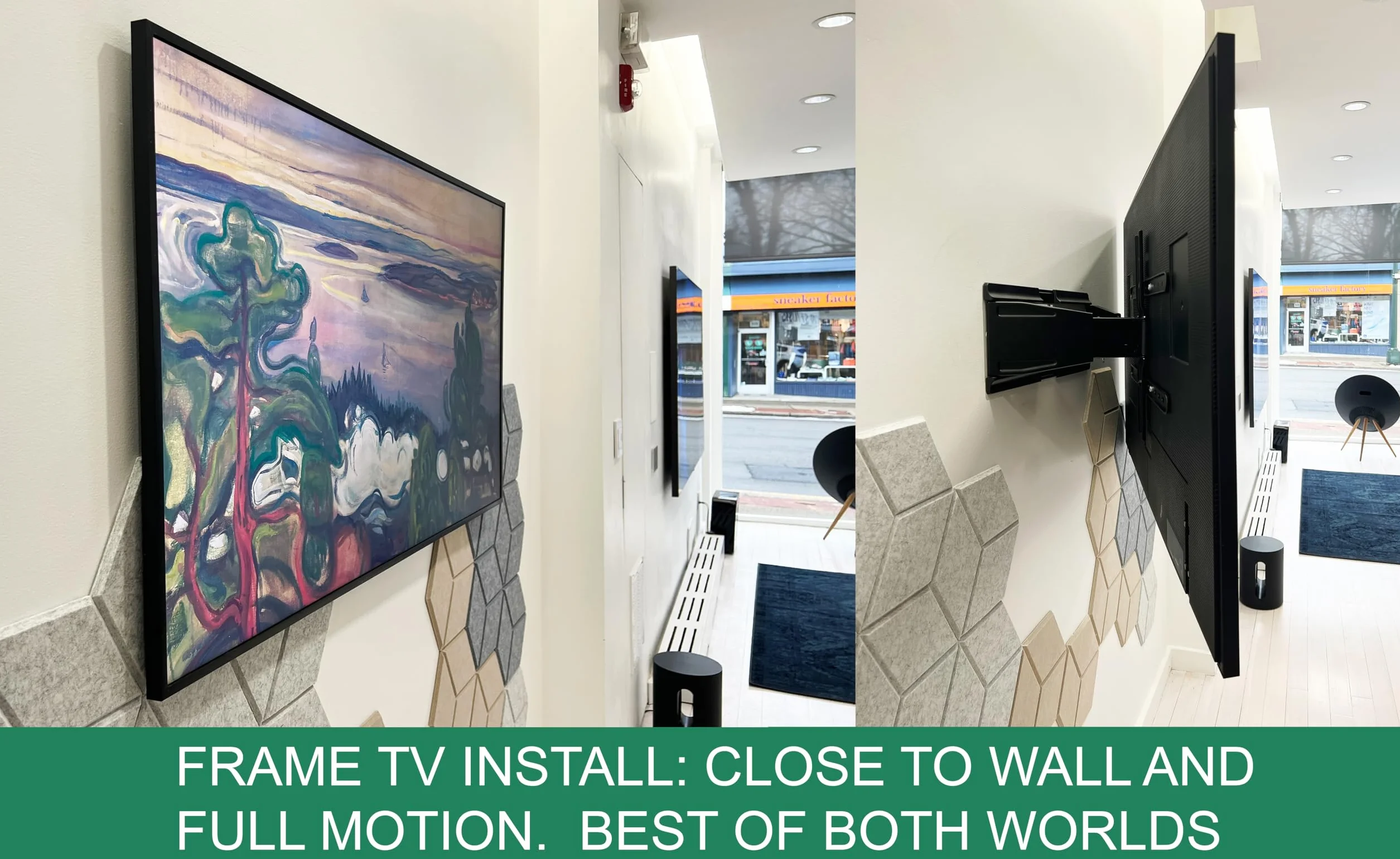 ynVISION.DESIGN Ultra cienki i cienki przegubowy uchwyt ścienny do telewizora z pełnym ruchem, najcieńszy na świecie wspornik przegubowy kompatybilny z Samsung Frame LG i Sony, obrotowe i pochylne (1