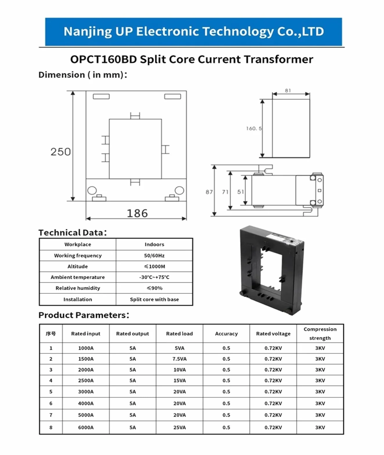 Split Core przetwornica prądowa Okno Typ CT OPCT160BD-1000A 2500A 6000A/5A (OPCT160BD-2500A 5A)