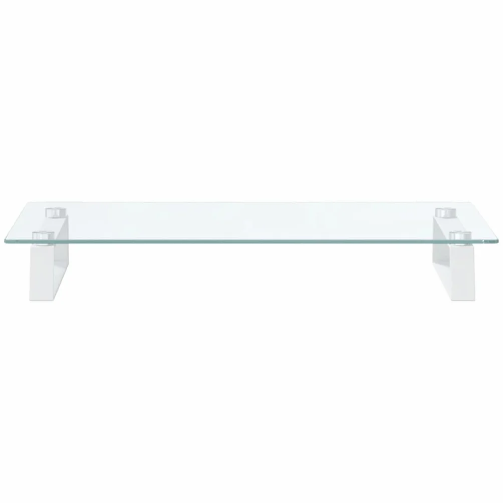 Stojak na monitor, biały, z hartowanego szkła i metalu, 60 x 35 x 8 cm, do stojaka na ekran, uchwyt na notebooka, miejsce pracy, biuro, domowe biuro, gry, ergonomiczna półka