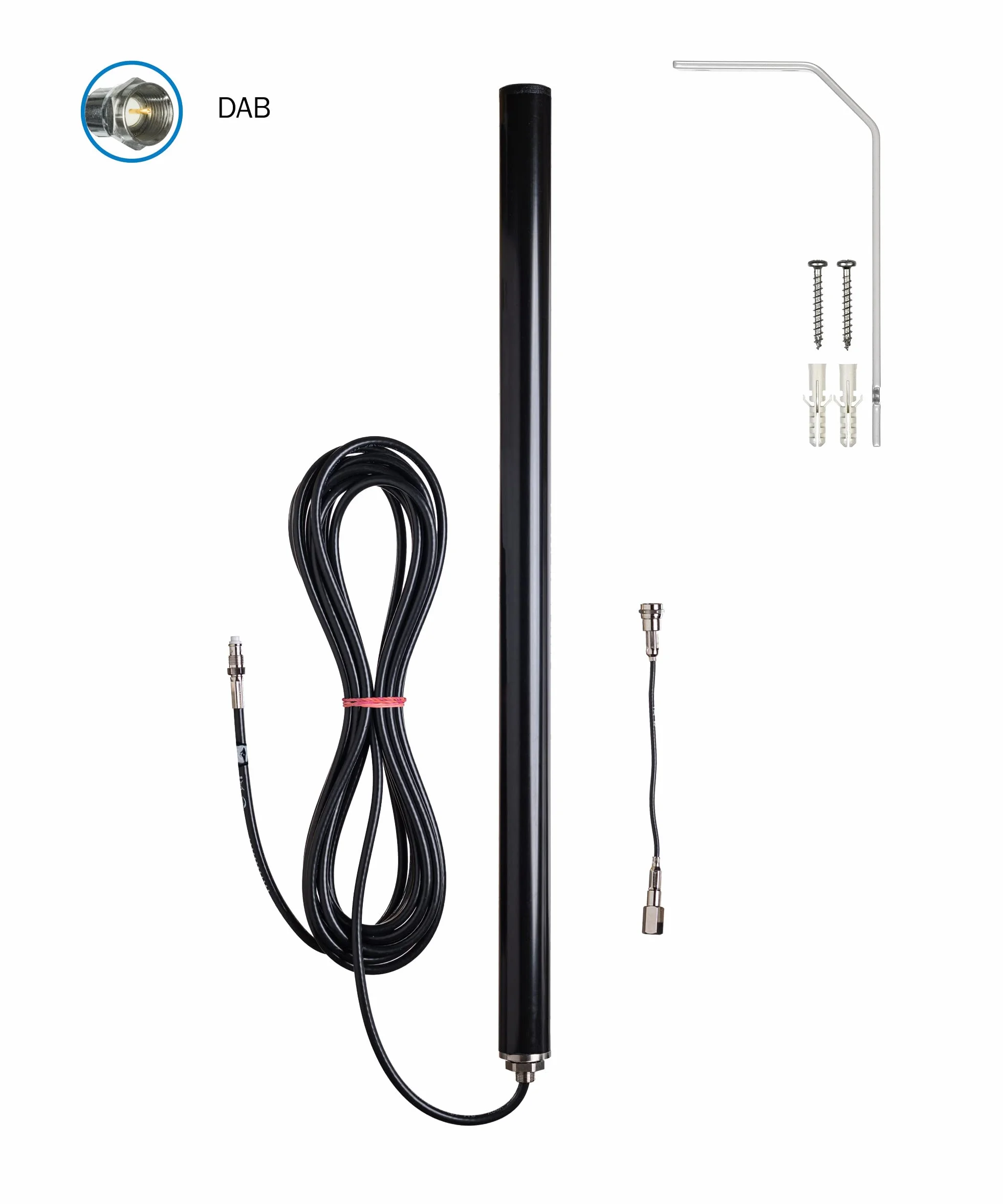 ATTB 4929.01 antena stacjonarna (DAB+), technologia anteny Bad Blankenburg - antena stacjonarna do montażu na powierzchniach pionowych, do użytku wewnątrz i na zewnątrz, w zestawie kątownik mocujący, 5 m, RG 58