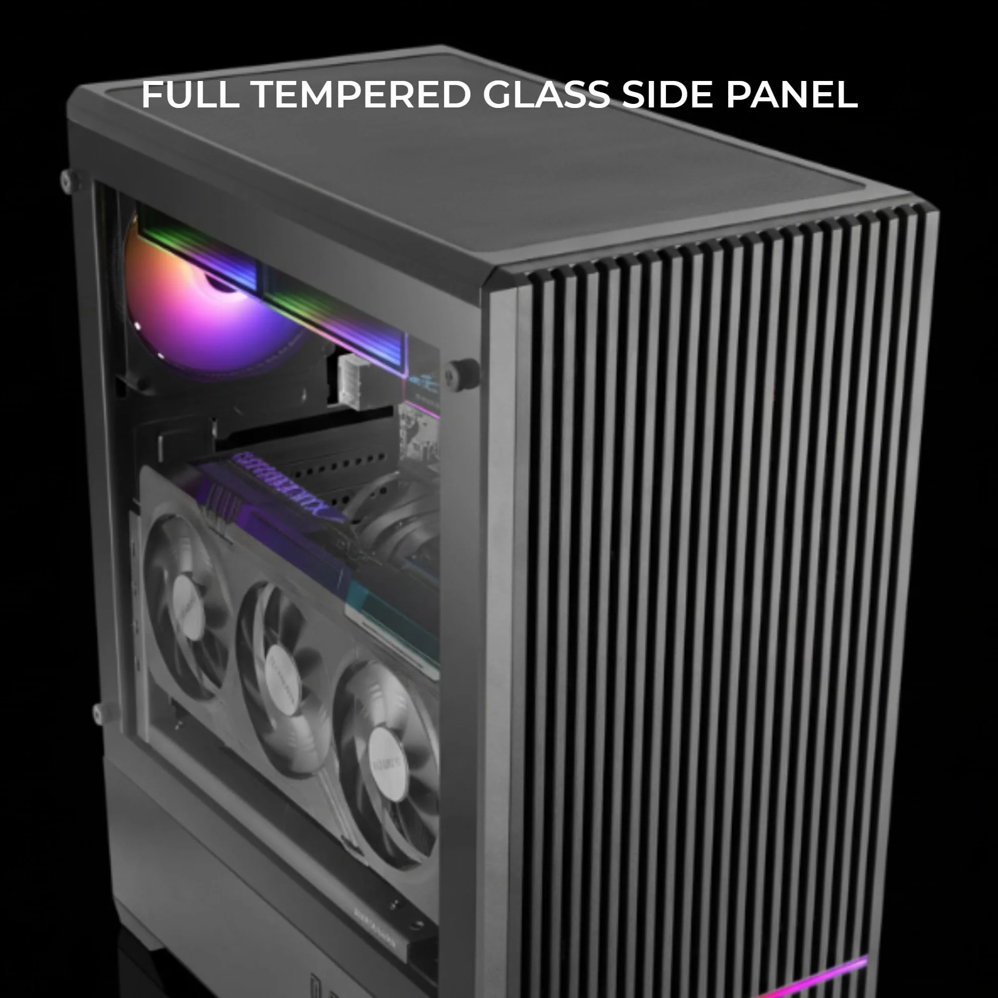 Mars Gaming MC-QUANTUM, Obudowa PC Gaming ATX, Przedni Mesh z paskiem LED ARGB, Pełne boczne szkło hartowane, 4x wentylatory FDB 120mm, Wsparcie chłodzenia cieczą do 240mm, USB-C, Czarny