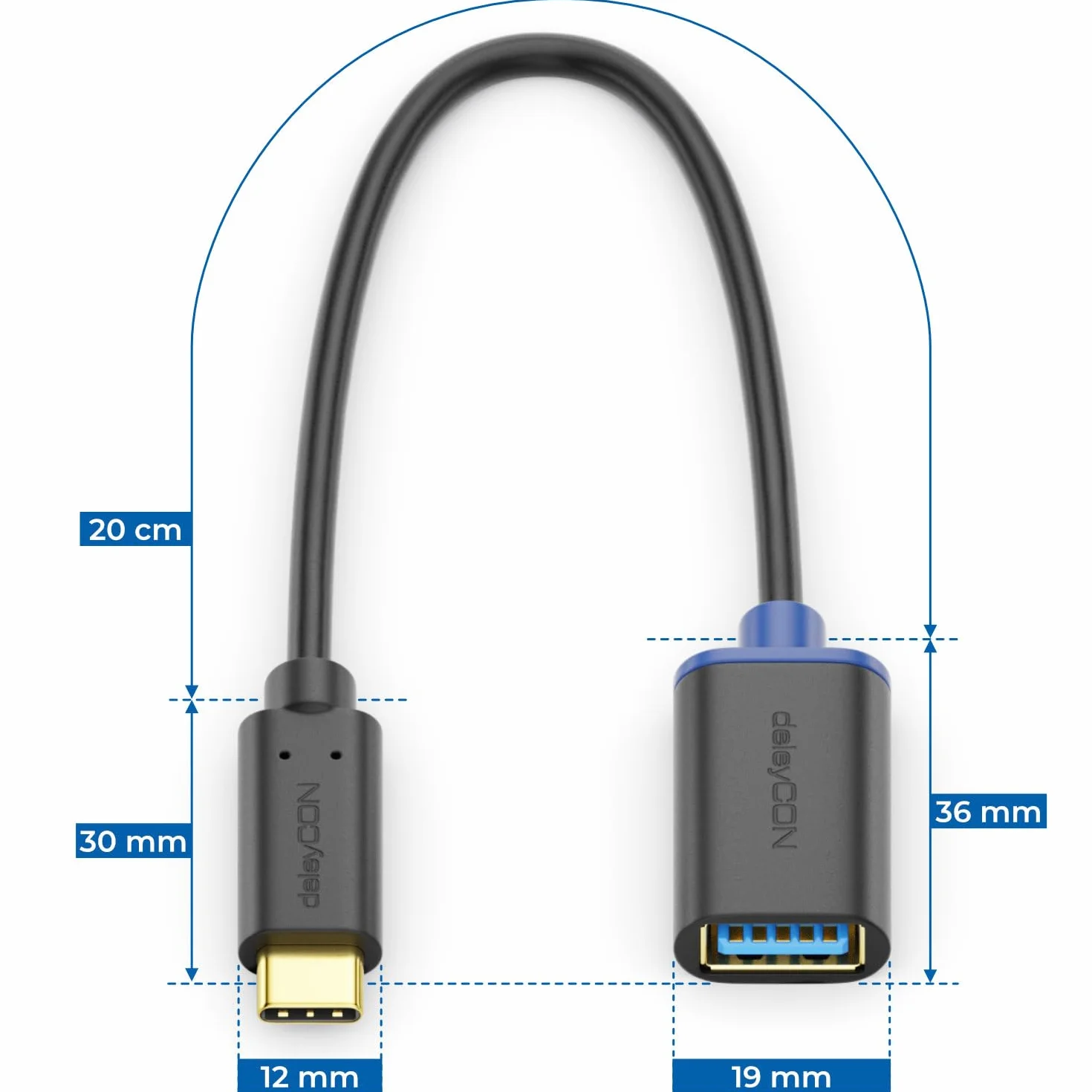 deleyCON 2x Adapter USB-C na USB-A - USB 3.0 OTG - Kompatybilny z iPhone 17 Pro/Air 16 Pro Max/15 Pro Max, iPad Pro, MacBook Pro/Air, Galaxy S25/S24/S23, Komputerem, Notebookiem