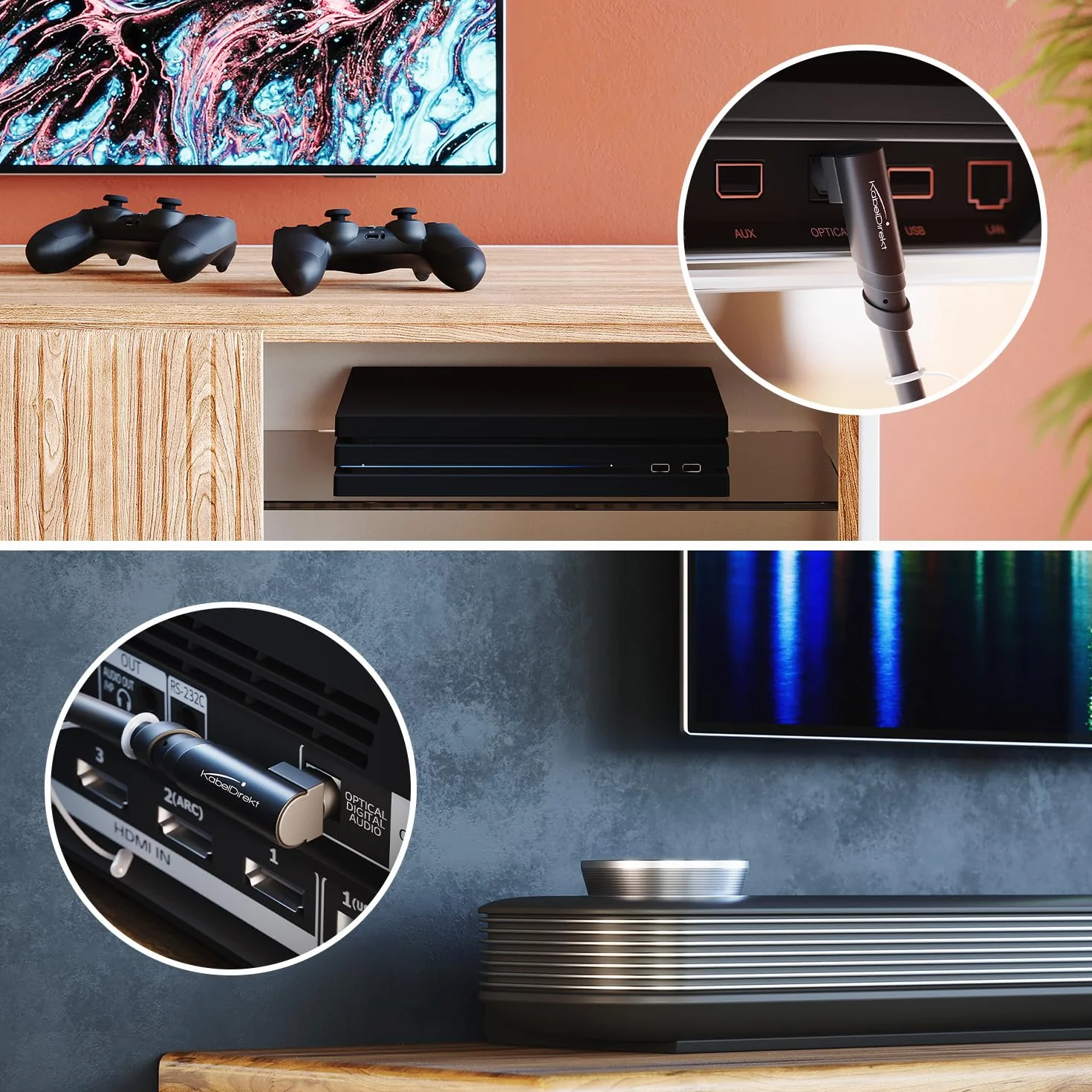 KabelDirekt – Kabel optyczny audio pod kątem 90° z 0% stratą sygnału – 3 m – Kabel TOSLINK (S/PDIF, światłowodowy do kina domowego, wzmacniaczy, Gaming, PS4, Xbox)