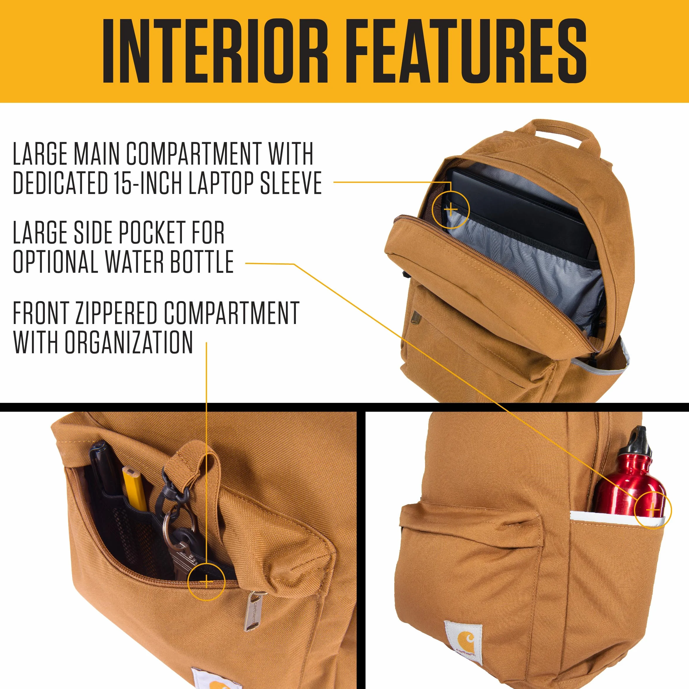 Carhartt Unisex-Adult 21l klasyczny plecak na laptopa, trwa?y, wodoodporny plecak z pokrowcem na laptopa, Carhartt brown, rozmiar uniwersalny