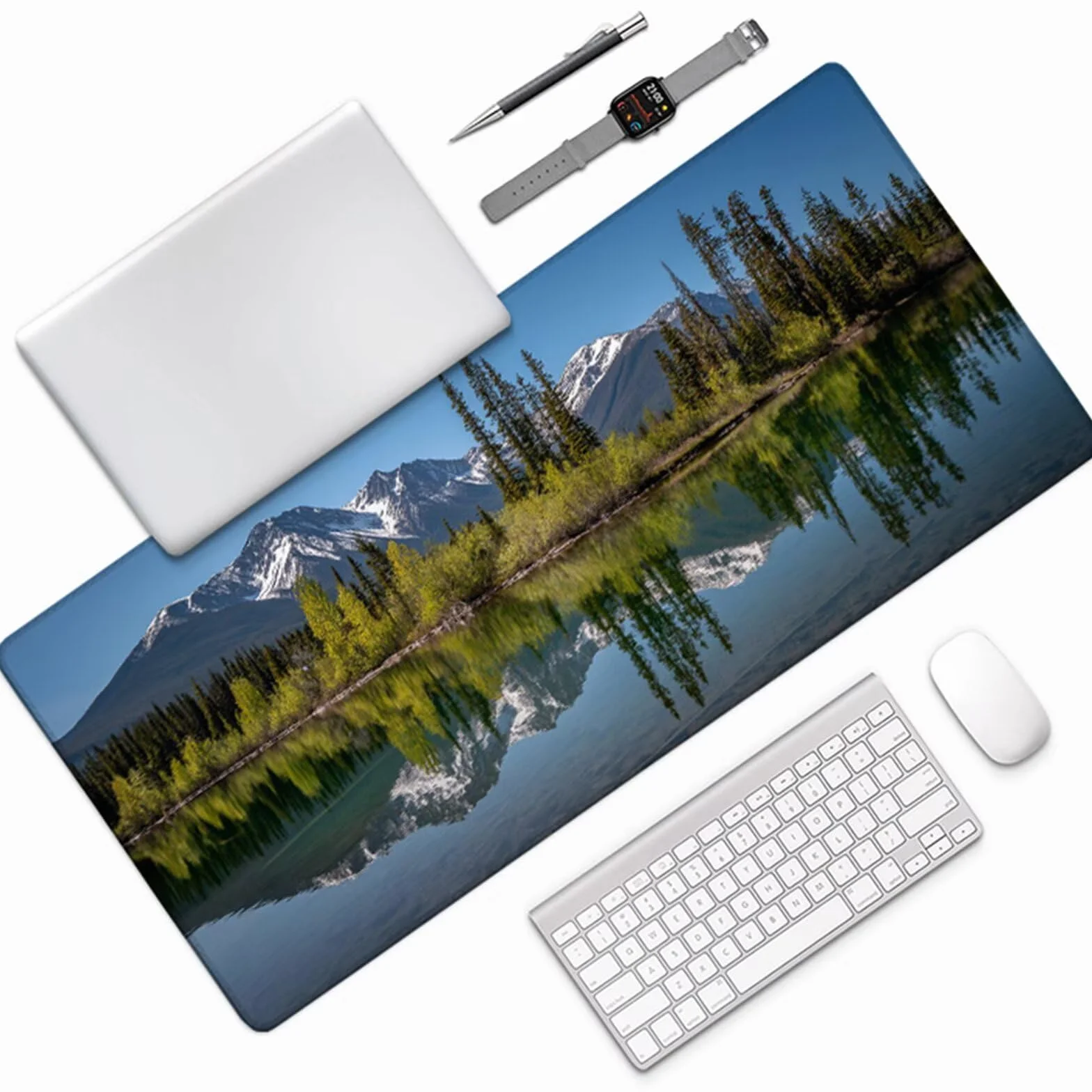 Podkładka pod mysz z krajobrazem, śnieżna góra podkładka pod mysz do gier XXL 1200 x 600 x 3 mm, podkładka na biurko z antypoślizgową gumową podstawą, akcesoria komputerowe, podkładka pod mysz ze