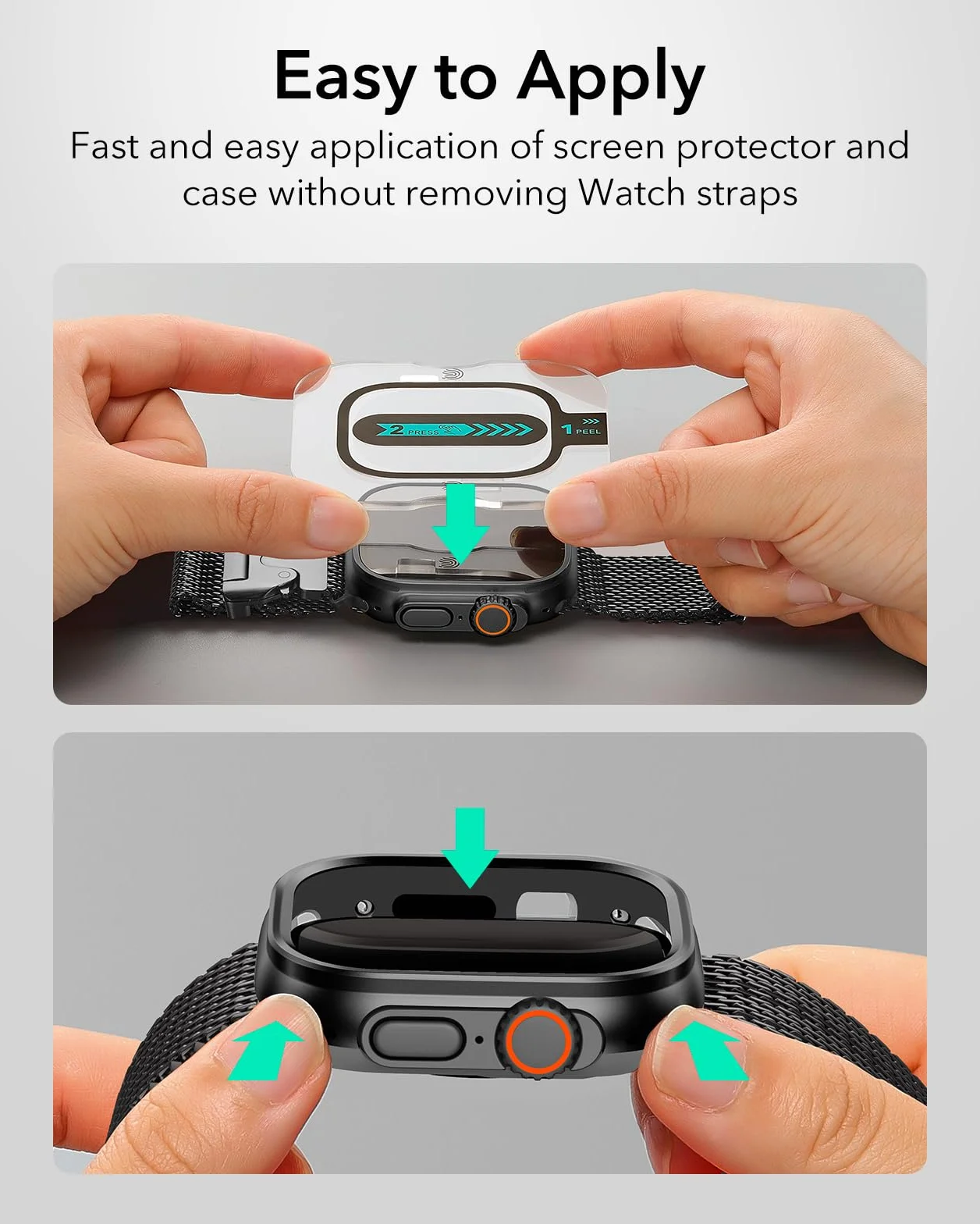 ESR Etui do Apple Watch Ultra 3/2/1 z osłoną ekranu 49 mm (2025/2024/2023/2022), ochrona klasy wojskowej, obudowa ze stopu aluminium z 2 szt. ochraniaczy ze szkła pancernego, Stay Original, czarne