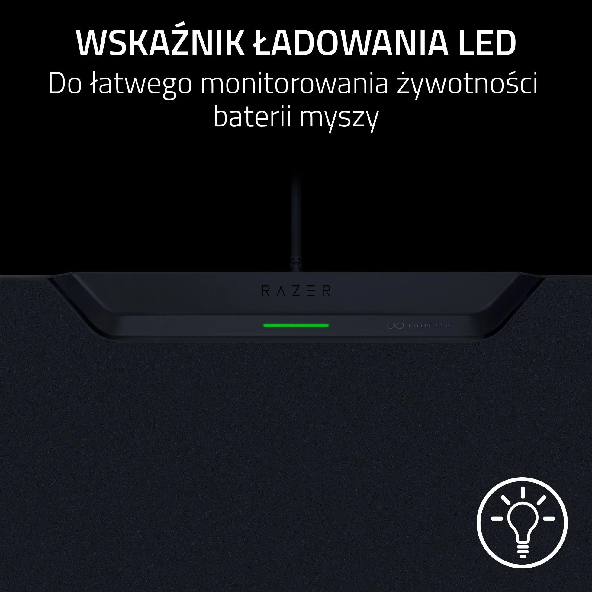 Razer HyperFlux V2 - system bezprzewodowego ładowania myszy do gier - podkładka pod mysz do gier i krążek ładujący (wskaźnik ładowania LED, antypoślizgowe gumowe nóżki) Czarny