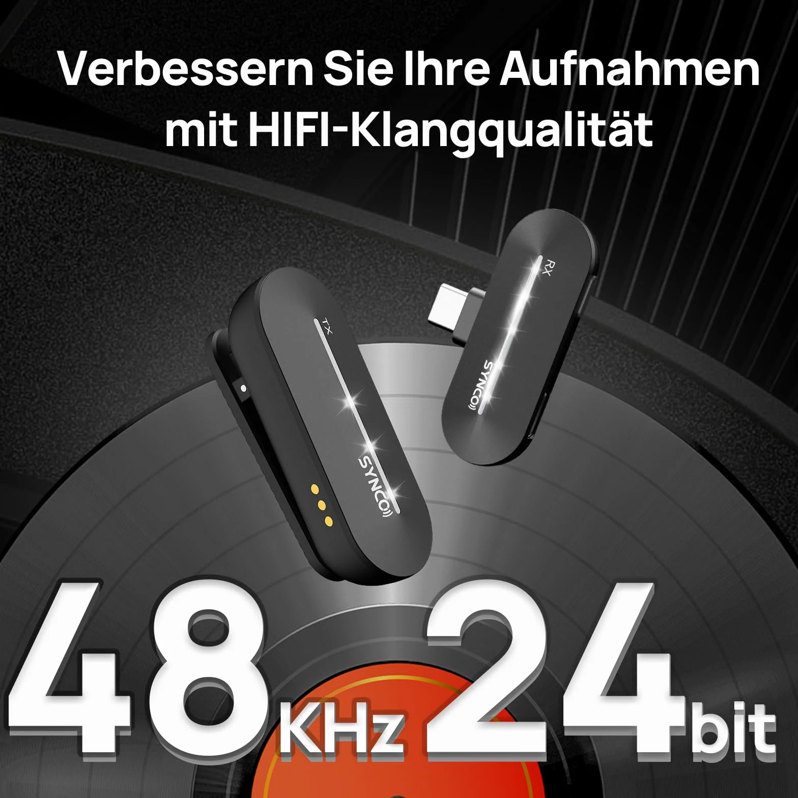 SYNCO Bezprzewodowy mikrofon krawat typu C, P1ST Bezprzewodowy mikrofon 2,4 GHz z etui ładującym do telefonów i tabletów USB C, mikrofon-krawat-bez smartfona