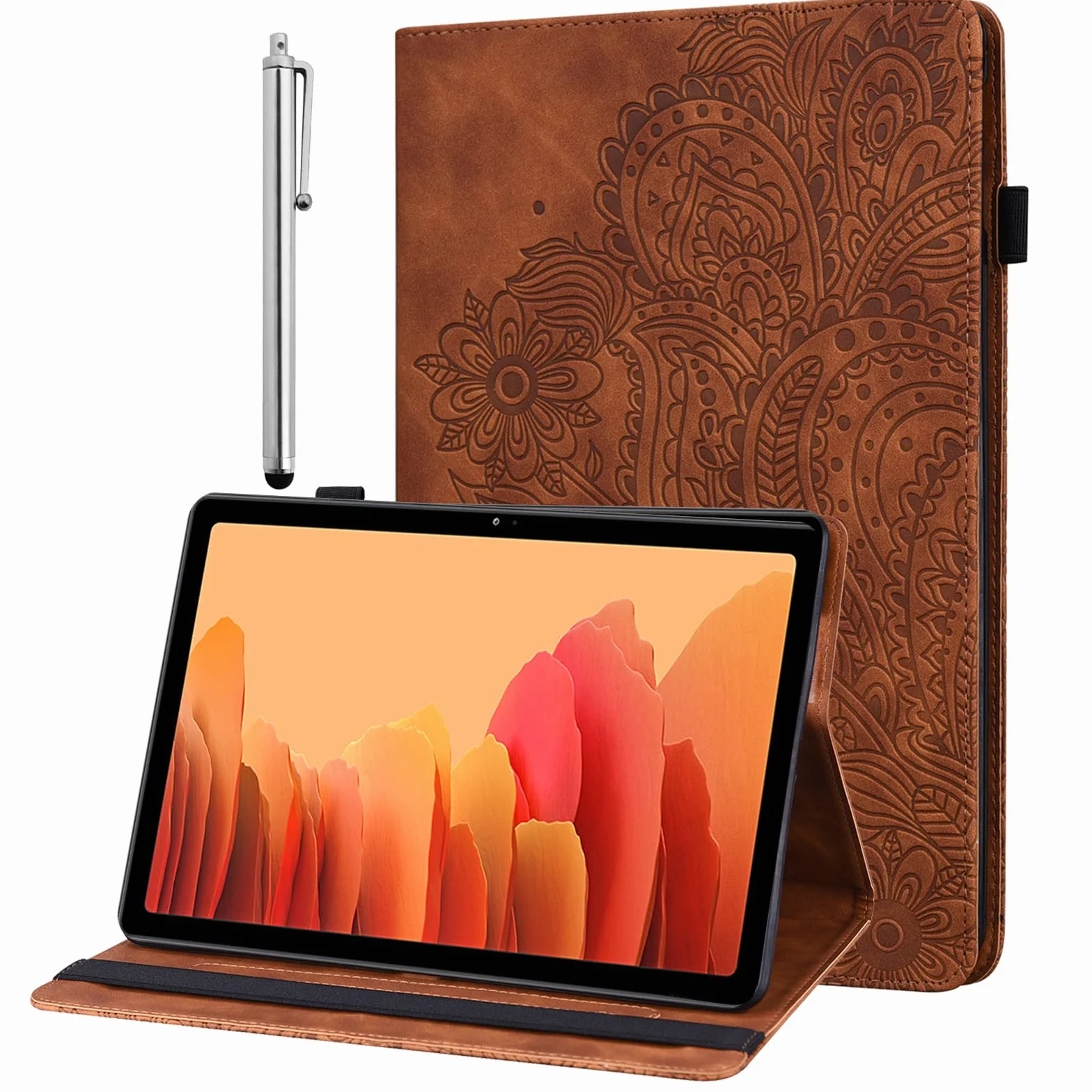 Etui do Samsung Galaxy Tab A9 Plus 2023, etui ochronne ze rysikiem i uchwytem na długopis, SM-X210/X215/X216/X218, ultra cienkie, z klapką ze skóry PU, etui do Samsung Tab A9 Plus (brązowe)