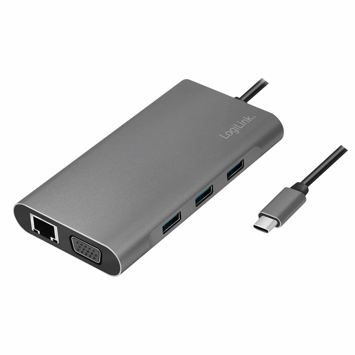 LogiLink UA0383 - USB 3.2 (Gen 1) stacja dokująca z 10 portami i PD (Power Delivery) 100 W, 1 x USB-C (PD) / 3 X USB 3.0/1 x HDMI / 1 x VGA / 1 x RJ45 / 1 x microSD / 1 x SD / 1 x 3,5 mm