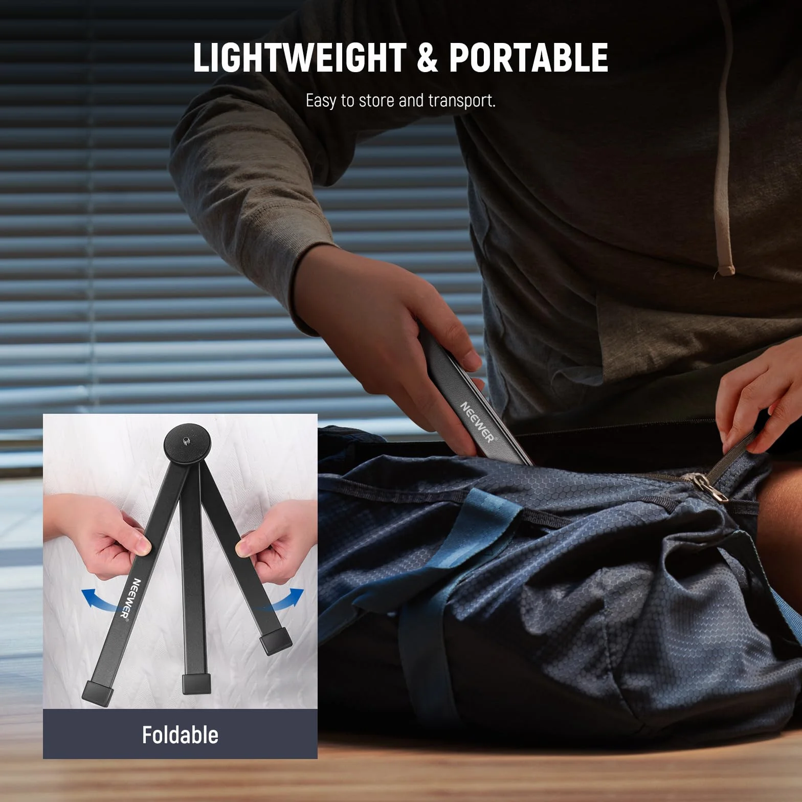 NEEWER CTN5 metalowa podstawa do statywu TL120C TL60 CL124 Tube Light Wall Stick, bardzo stabilne, składane nogi statywu ręcznego ze śrubą 1/4", podkładka silikonowa, 3"/8 cm Low Angle