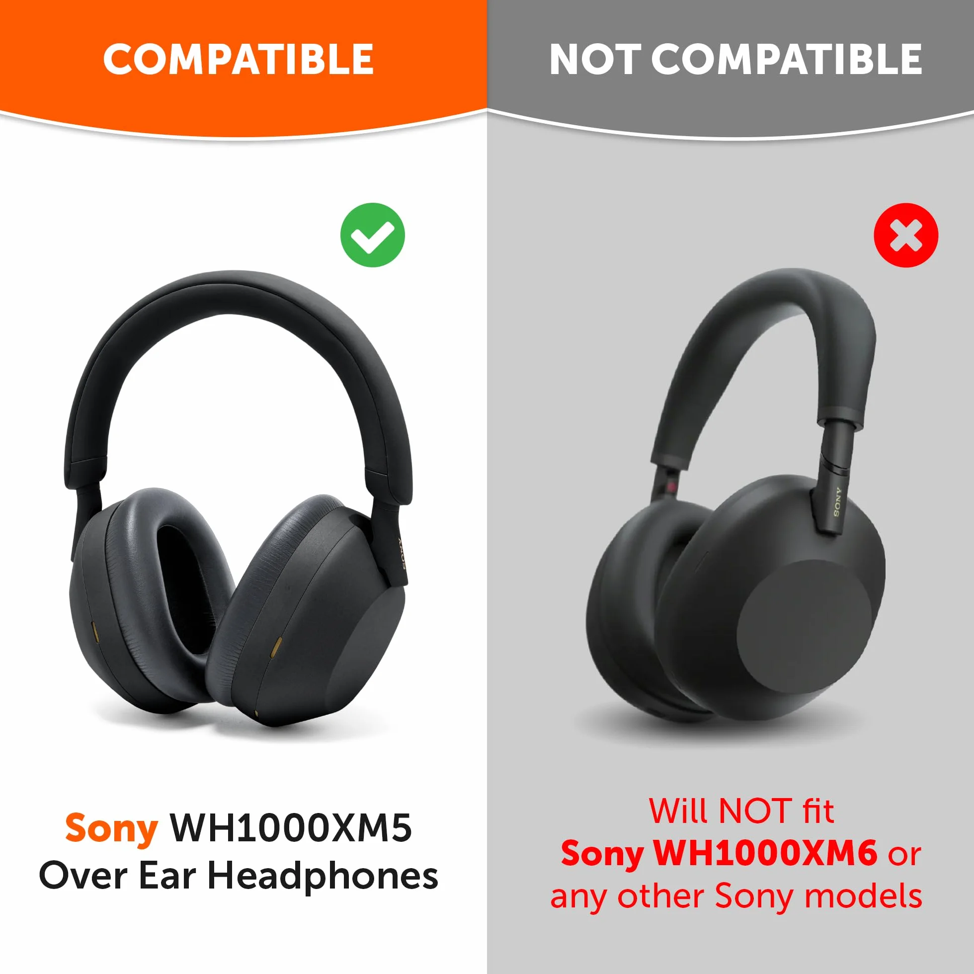 WC PadZ XM5 – zamienne nauszniki kompatybilne z Sony WH-1000XM5 | Od Wicked Cushions | Miękka skóra PU, wyjątkowa grubość i pianka z pamięcią kształtu izolująca dźwięk | Black