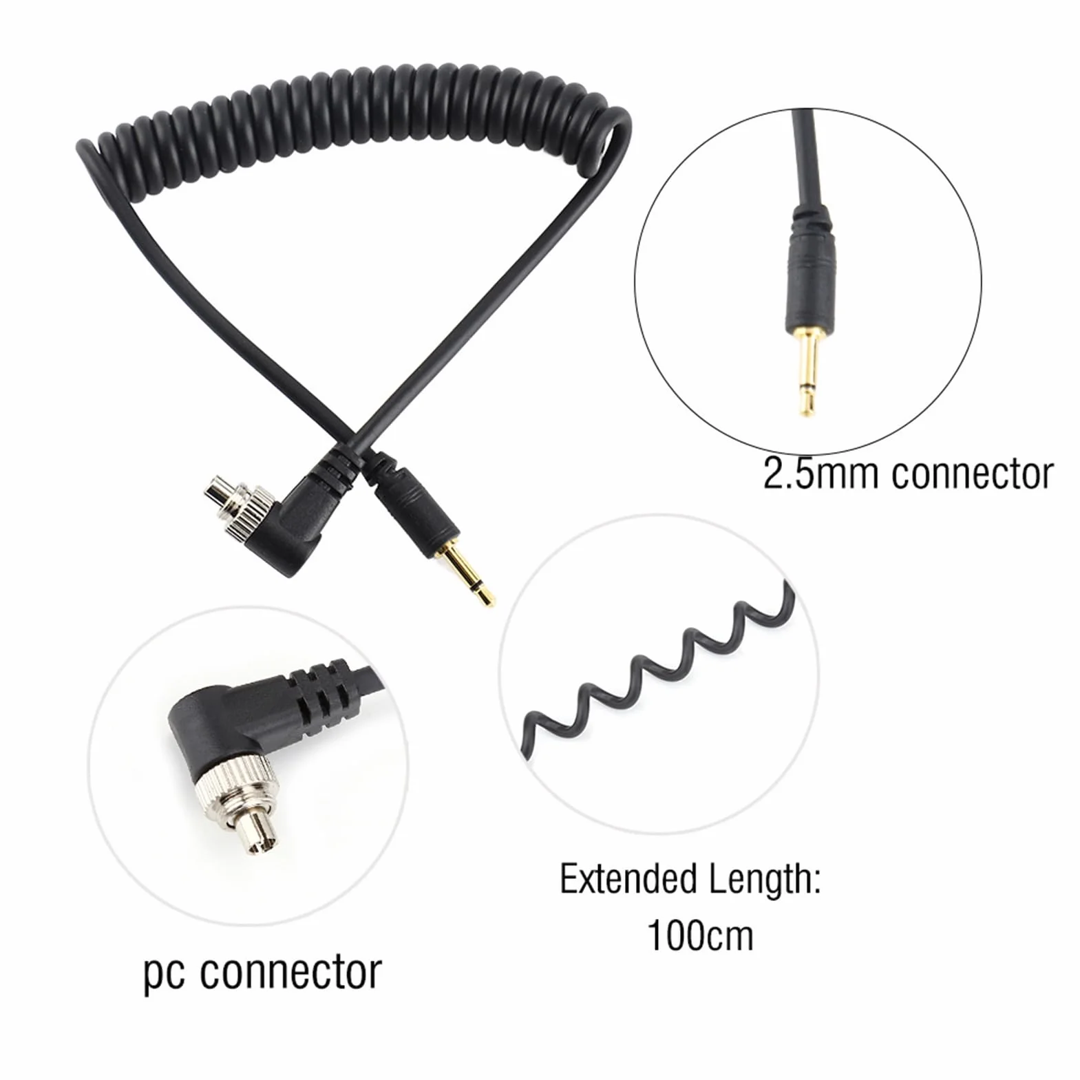 2,5 mm do PC kabel synchronizacyjny z wtyczką do lampy błyskowej, kabel wyzwalania lampy błyskowej aparatu (100 cm)