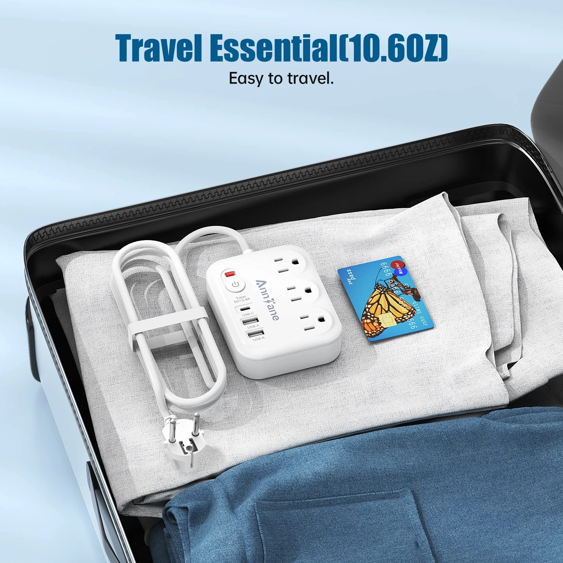 European Travel Plug Adapter with 4FT Extension Cord, (Not for UK) US to European International Plug Adapter Travel Essentials France Germany Greece